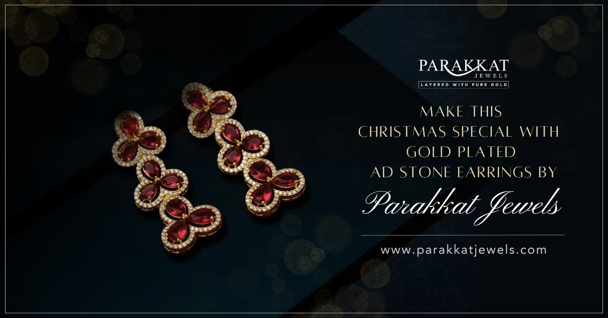 Gold-Plated AD Stone Earrings for Christmas Gifts From Parakkat Jewels