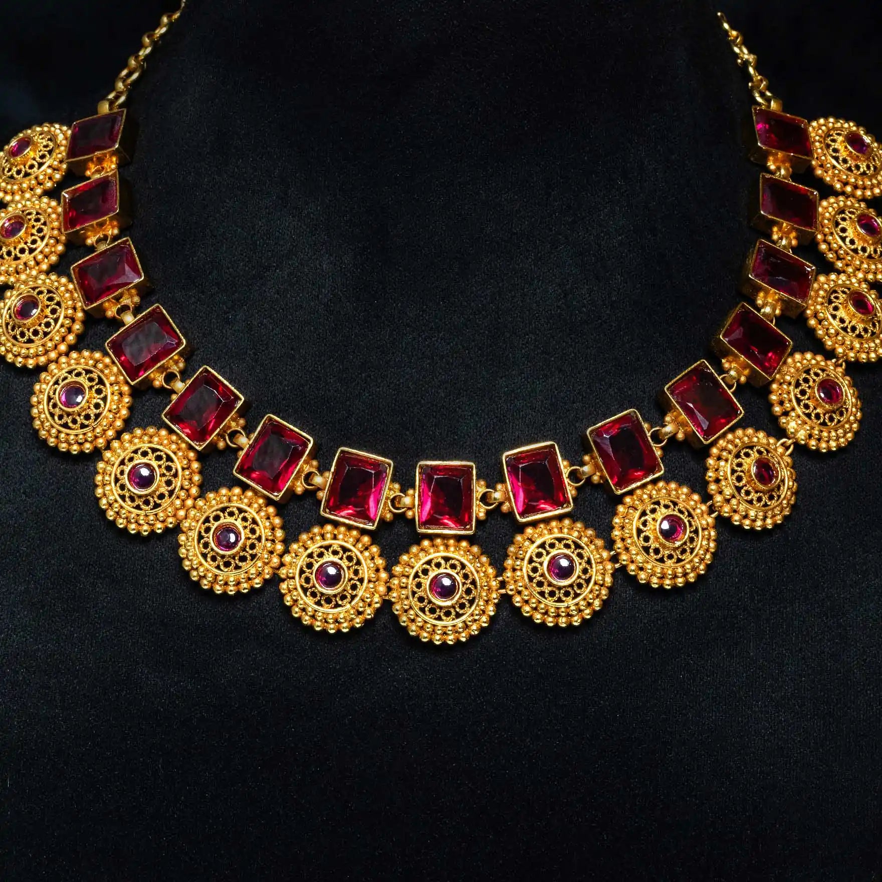 Stone Necklace with Stud Earrings PSGRNSSR14R-0311, PSGRSTSR2a-002