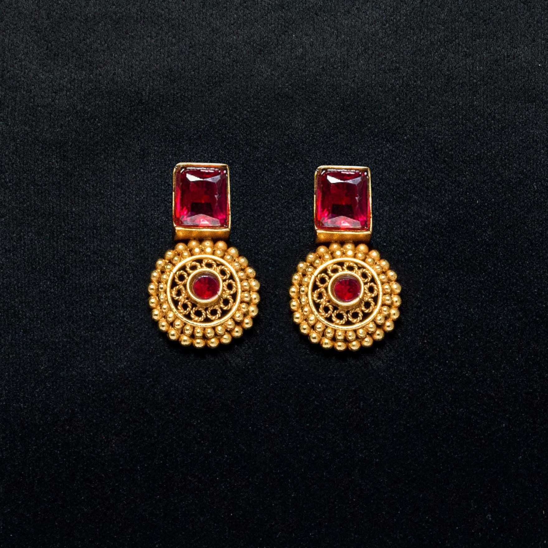 Stone Necklace with Stud Earrings  PSGRNSSR14R-0311, PSGRSTSR2a-002