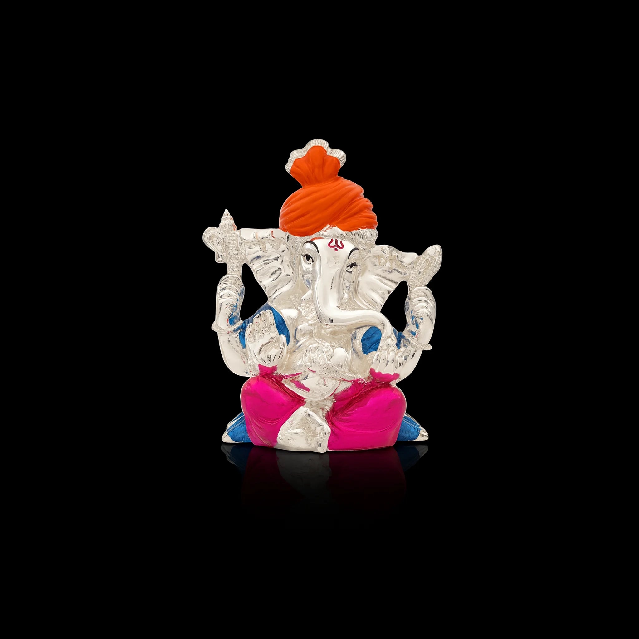 Decorative Silver Ganesha Statue with Pink and Blue Detailing PIDRSG36-004