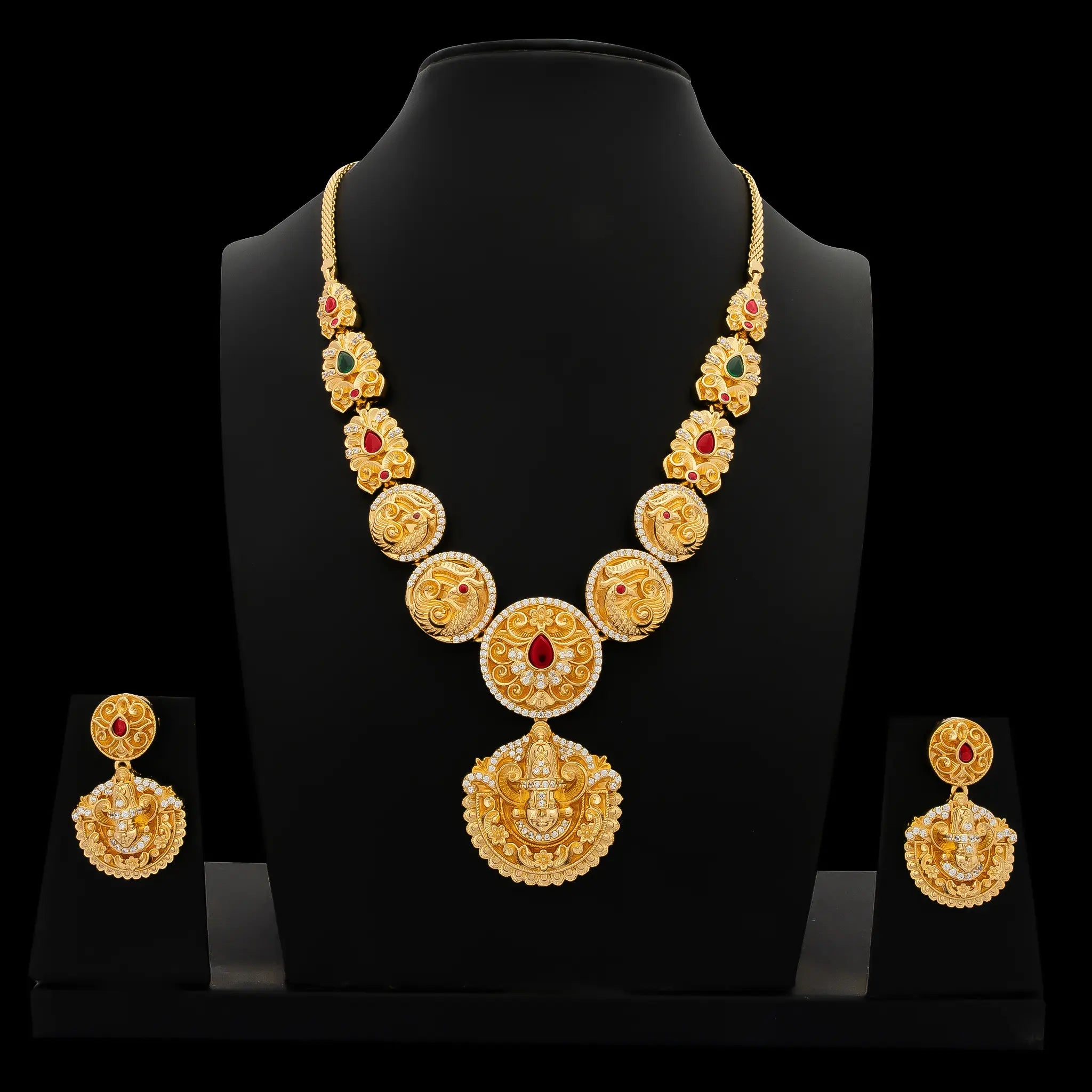 Ruby stone gheru necklace with Stud PSGRNSSR63WRG-037, PSGRHSTSR19WR-082