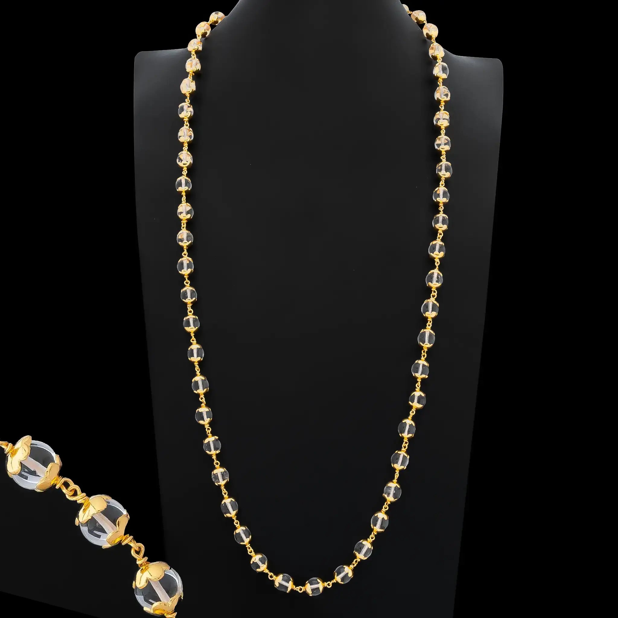 Bead Pearl Fine Row Spadikam Chain Gold Layered