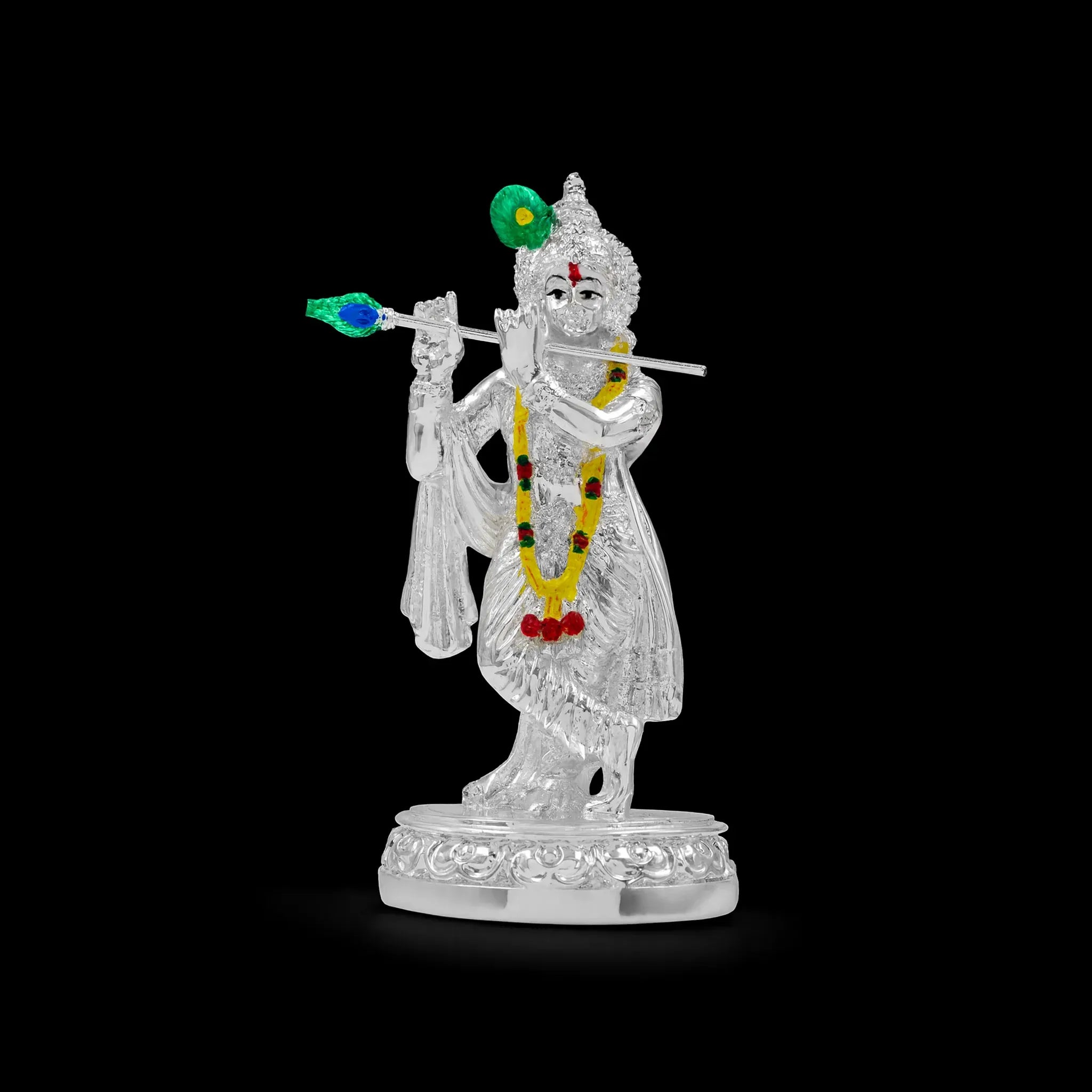 Decorative Silver Krishna Statue Playing Flute PIDRSKR3-003