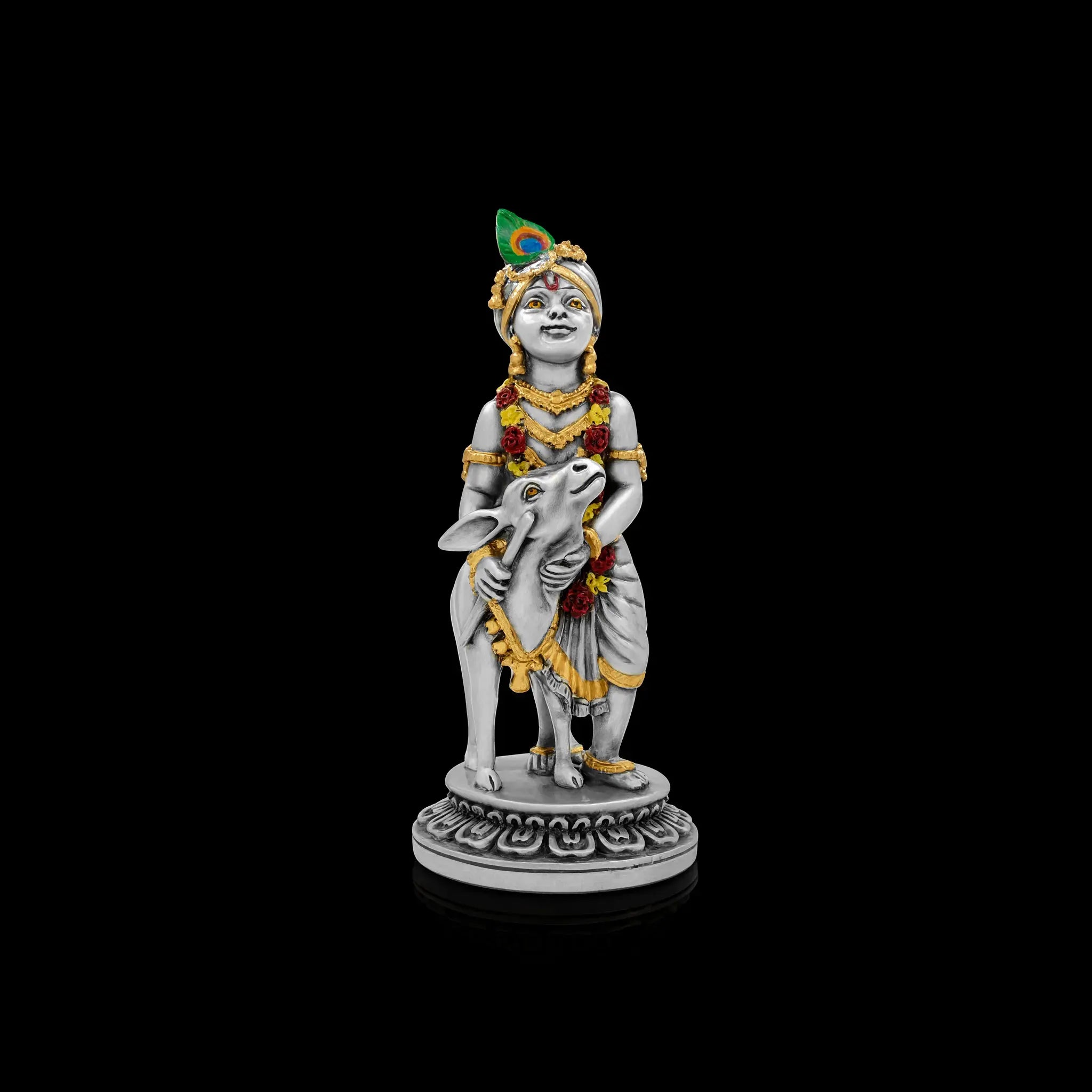 Silver Lord Krishna with Calf Figurine PIDRSKR2-008
