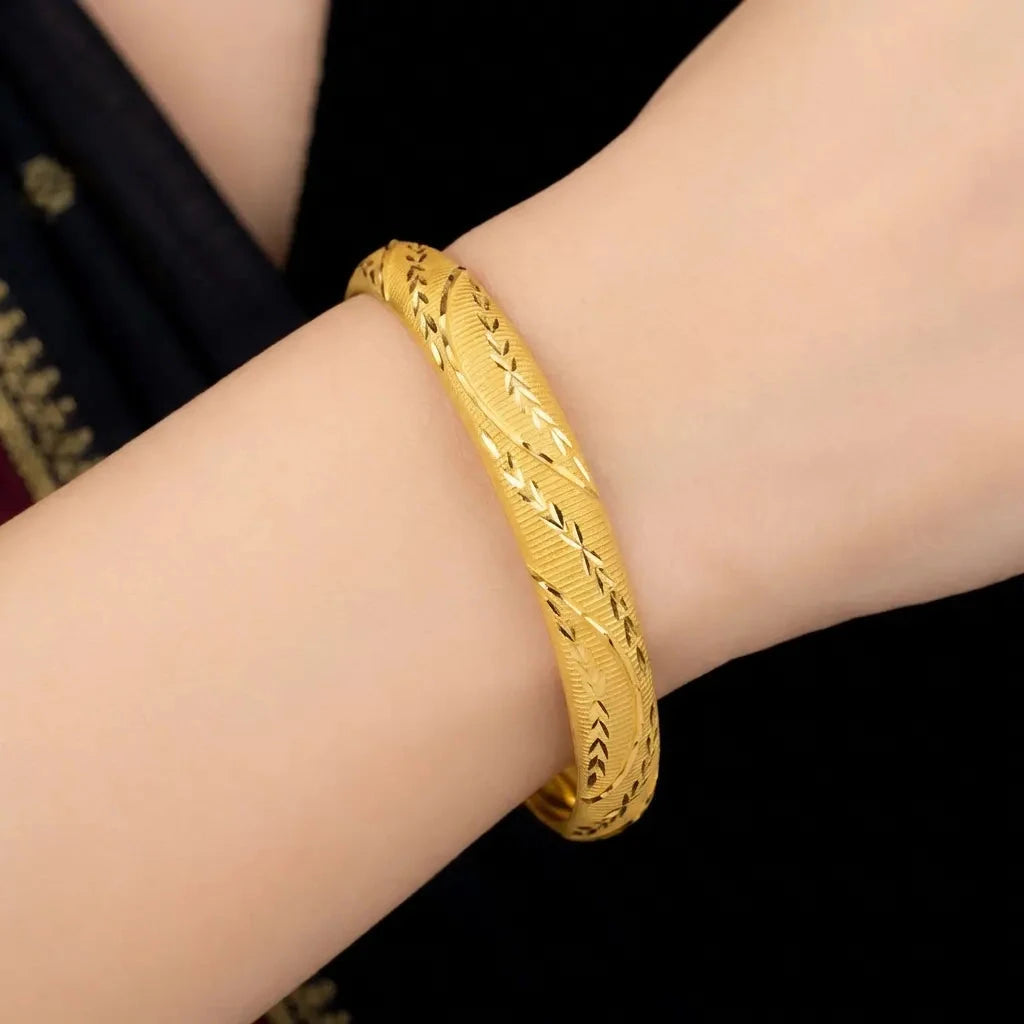 Etched Vine Bangle Gold Layered