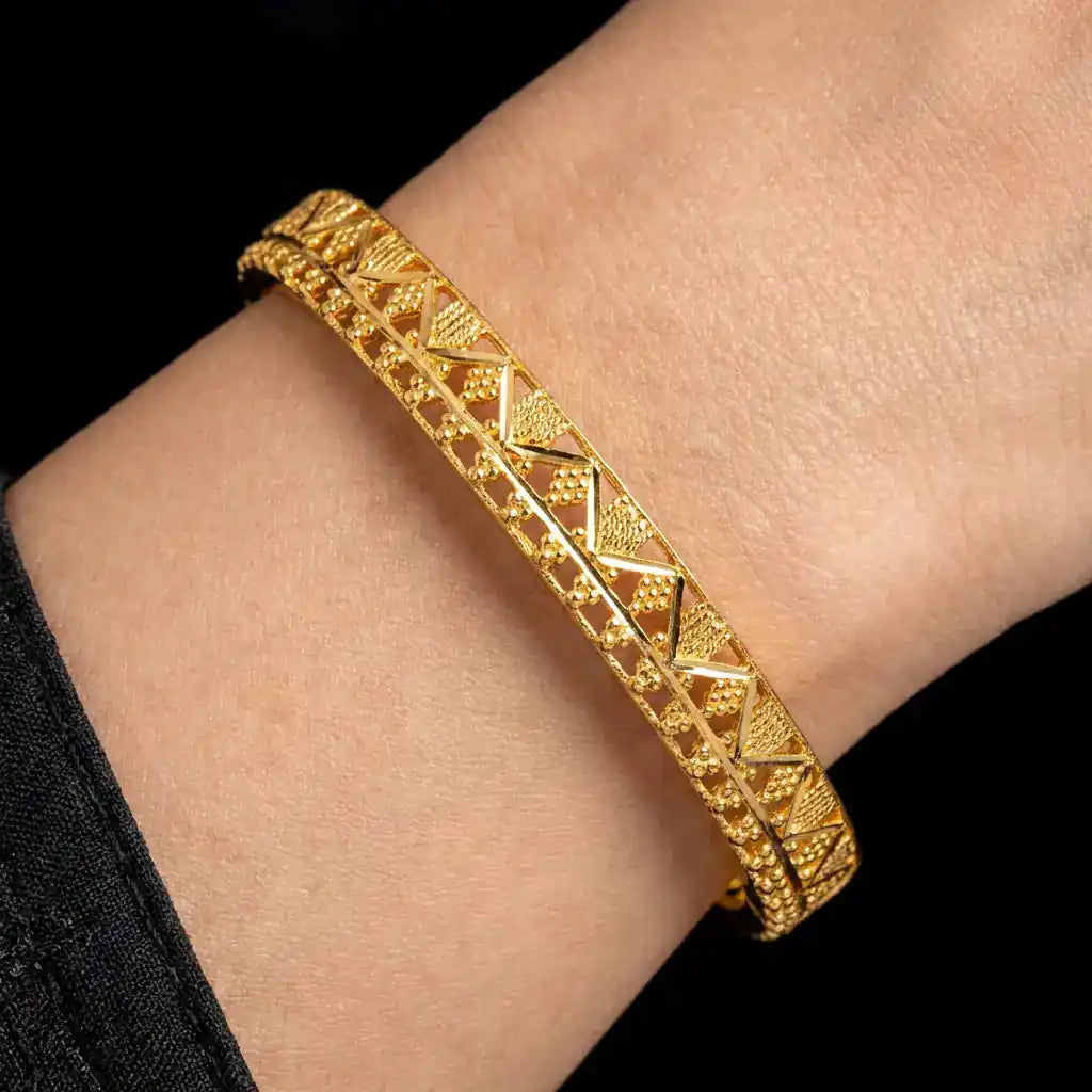 24ct Heavy Gold Layered Boho Style Bangle PGB132-571