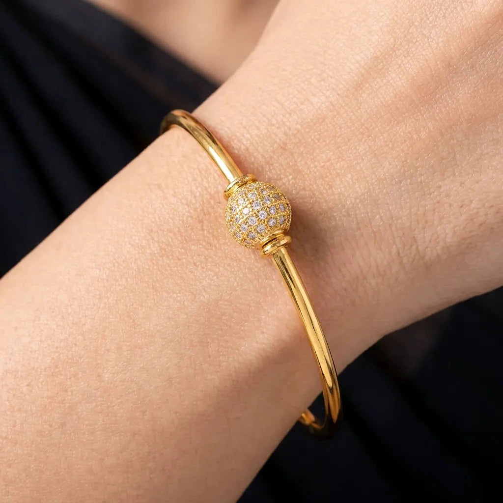 CZ Ball Clasp Slim Stone Bangle Gold Layered