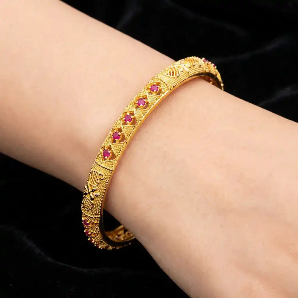 24ct Heavy Gold Layered Stone Bangle PSB16R-022