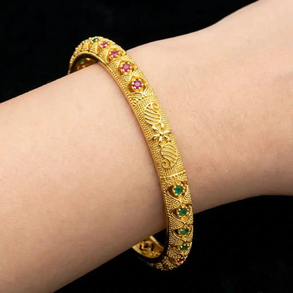 24ct Heavy Gold Layered Stone Bangle PSB16RG-022
