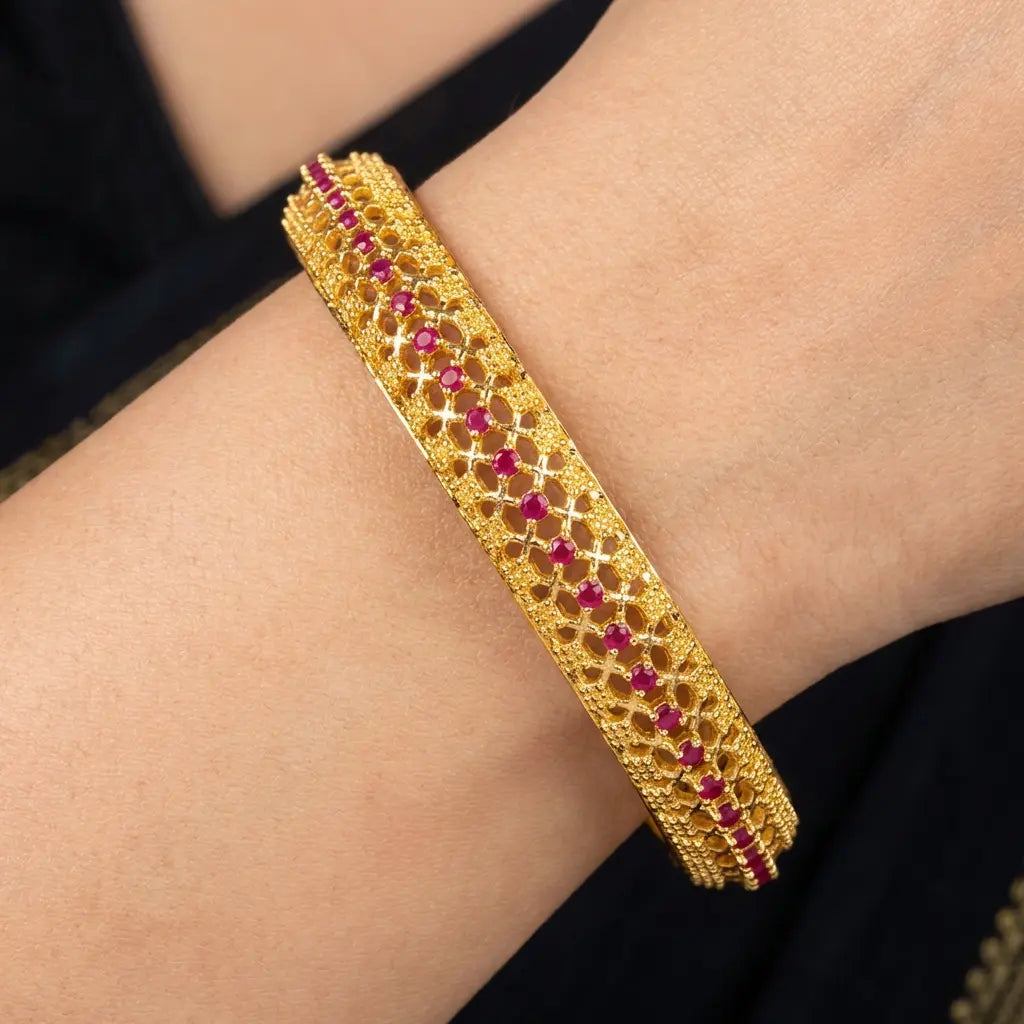 24ct Heavy Gold Layered Stone Bangle PSB31R-052