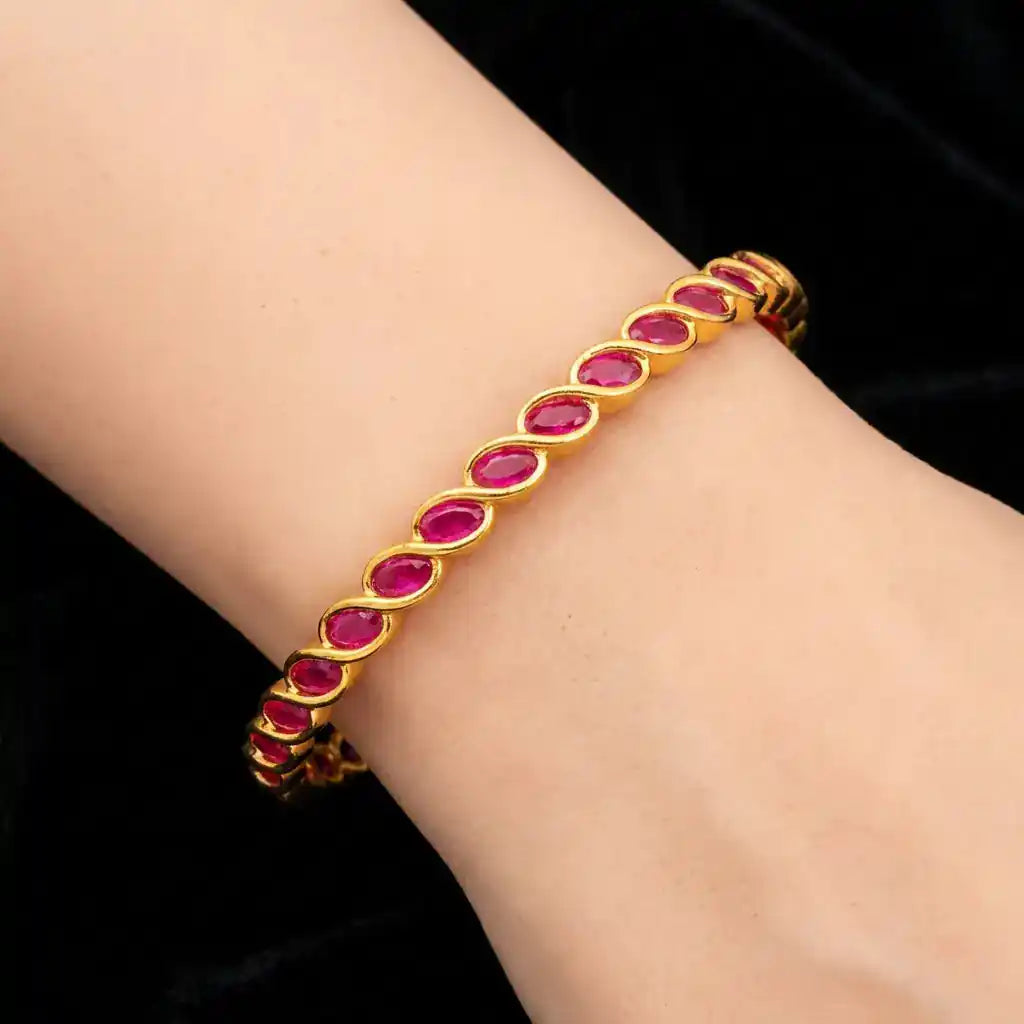 24ct Heavy Gold Layered Stone Bangle PSB4R-002
