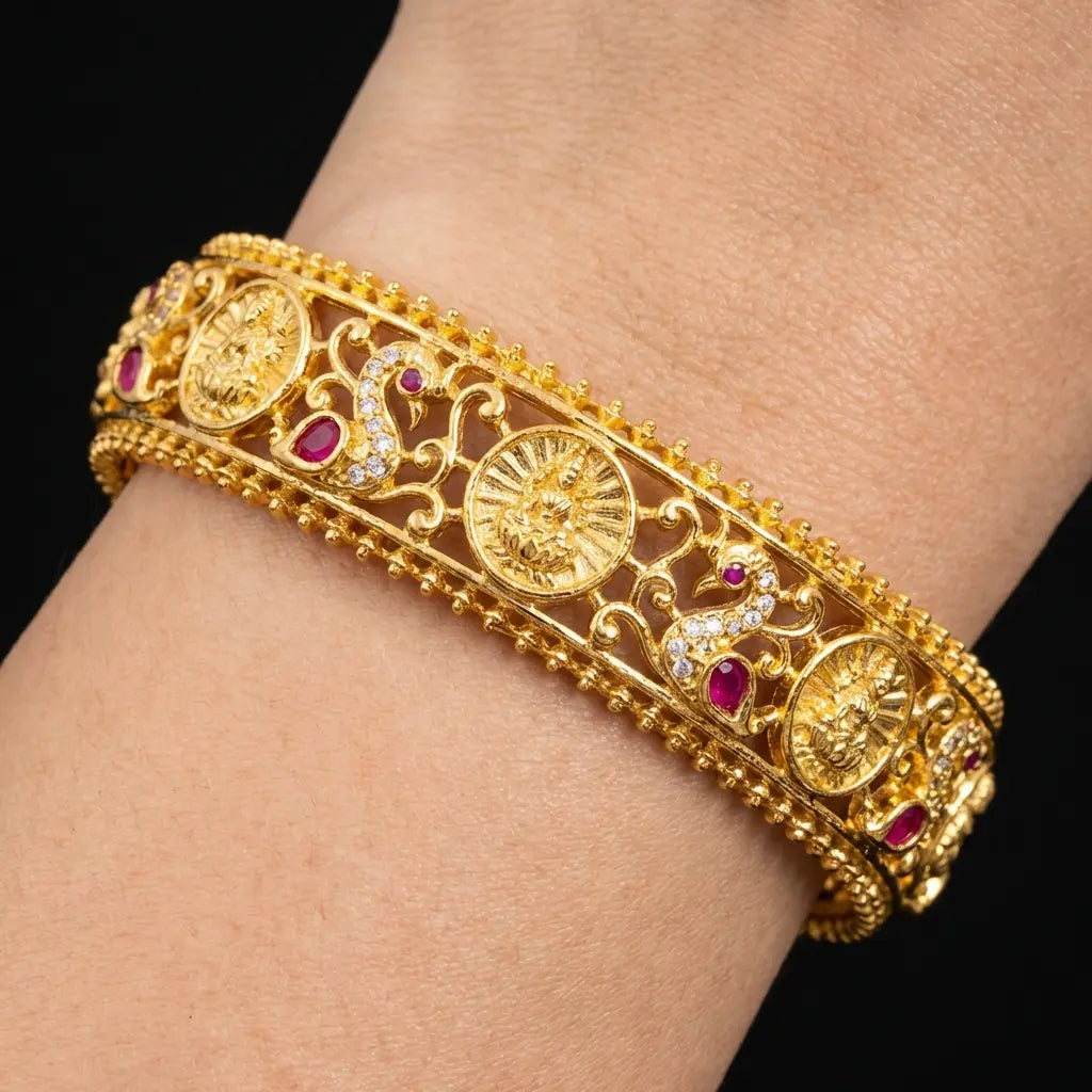 24ct Heavy Gold Layered Stone Bangle PSB4WR-005