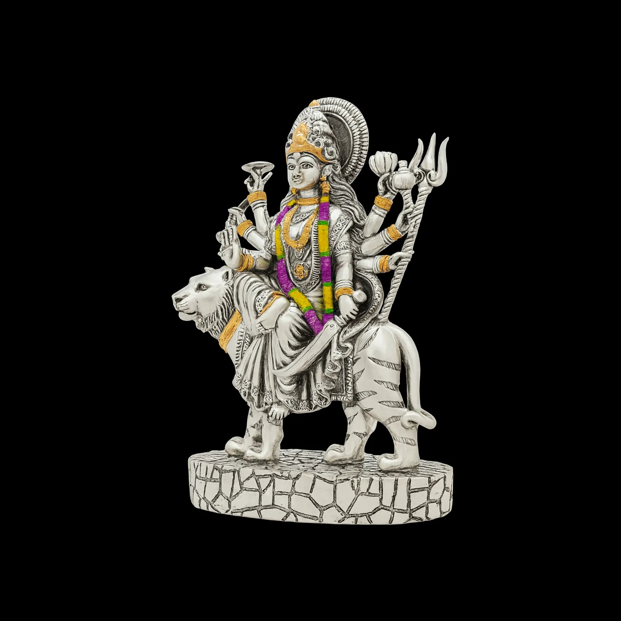 Goddess Durga Figurine on Tiger Base PIDRSDU2-008