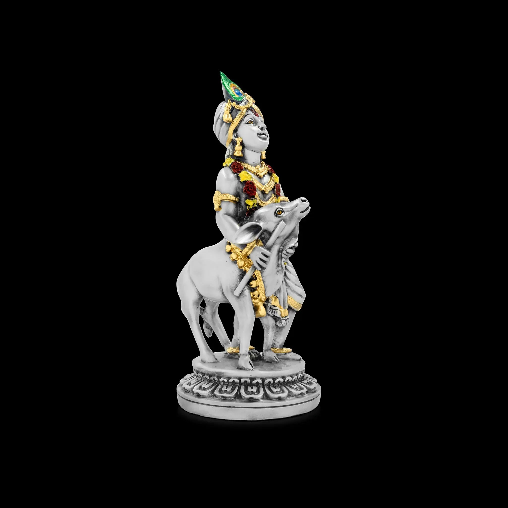 Silver Lord Krishna with Calf Figurine PIDRSKR2-008