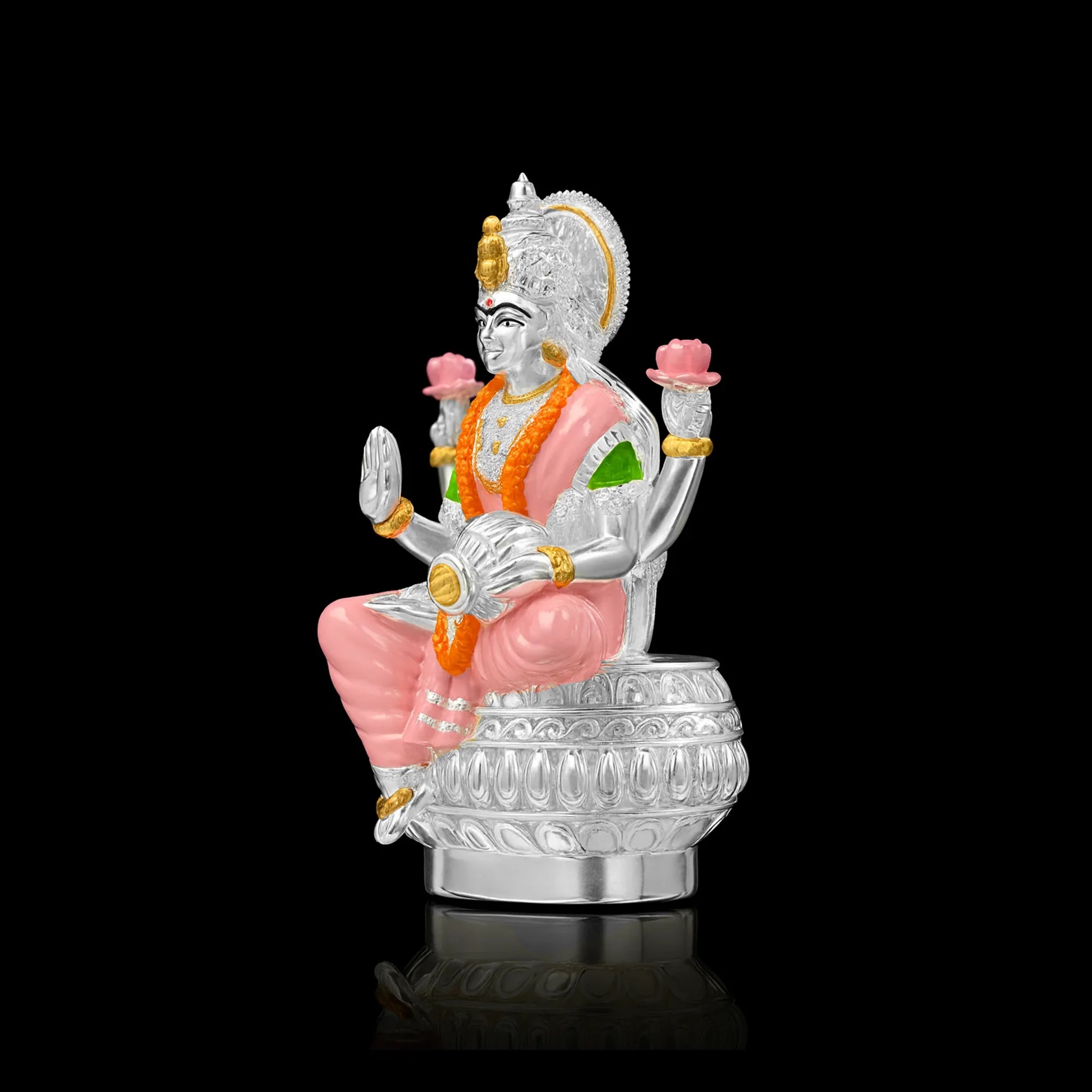 Divine Lakshmi Devi Silver Plated Sitting Idol for Pooja PIDRSL22-052