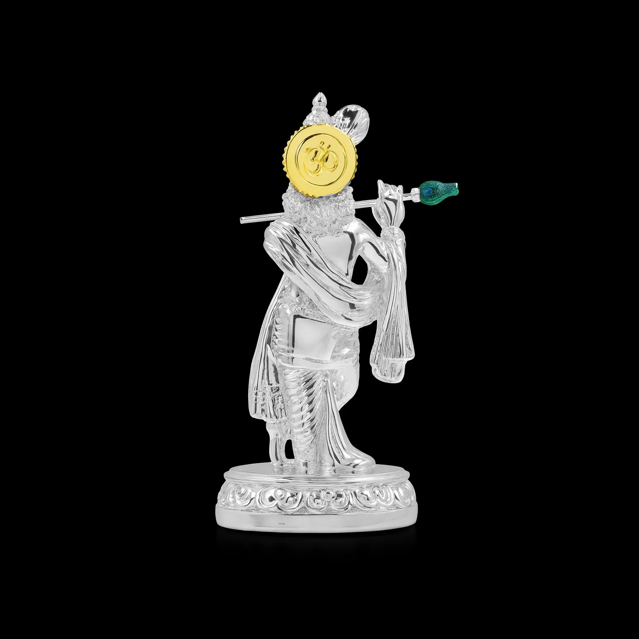 Decorative Silver Krishna Statue Playing Flute PIDRSKR3-003
