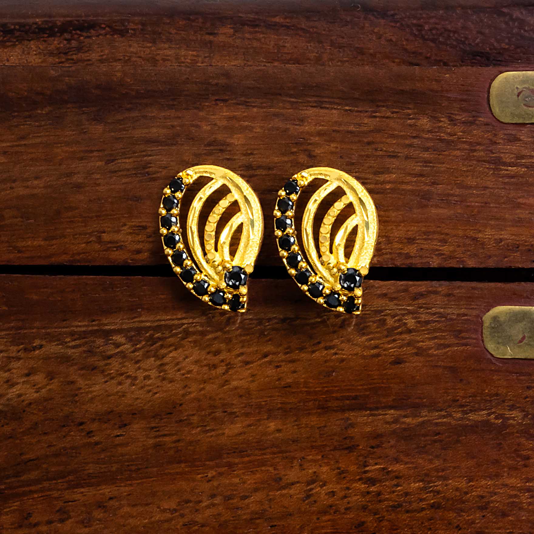Stunning Gold Layered Black Stone Earrings