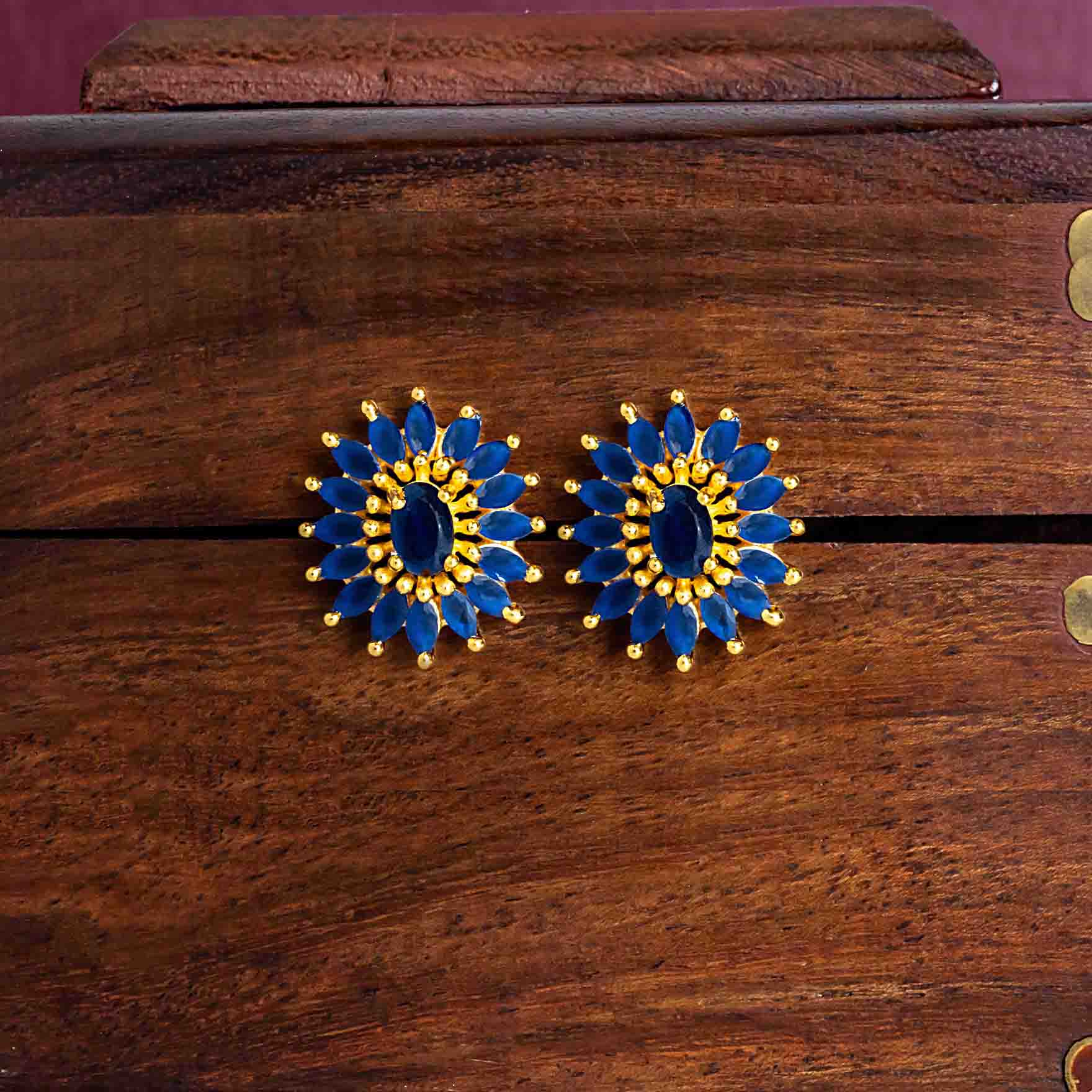 Blue Stone Gold Earrings at Parakkat Jewels