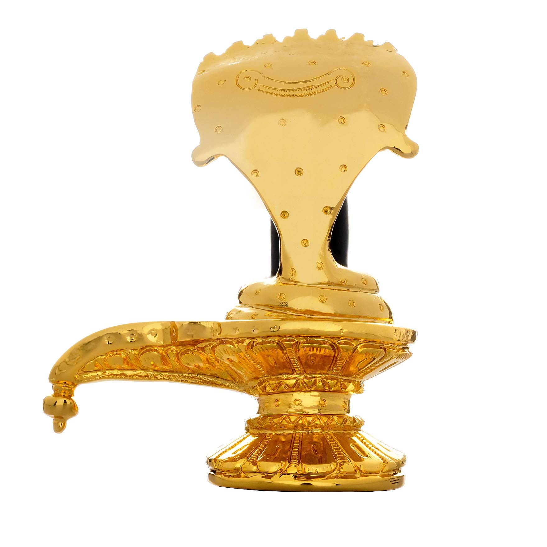 Shiva Lingam Idol – Gold Layered Figurine with Naga (Serpent Canopy) – Shivalinga Murti (Hindu Spiritual Statue) – Pooja & Home Décor | PIDRBL12-053
