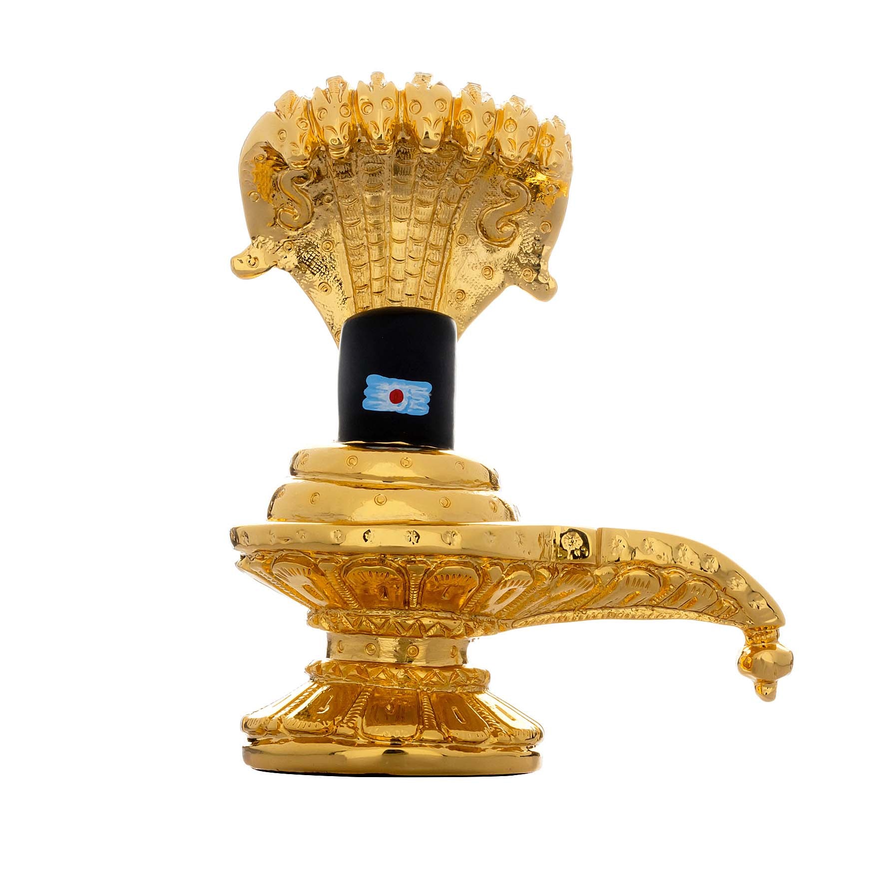 Shiva Lingam Idol – Gold Layered Figurine with Naga (Serpent Canopy) – Shivalinga Murti (Hindu Spiritual Statue) – Pooja & Home Décor | PIDRBL12-053