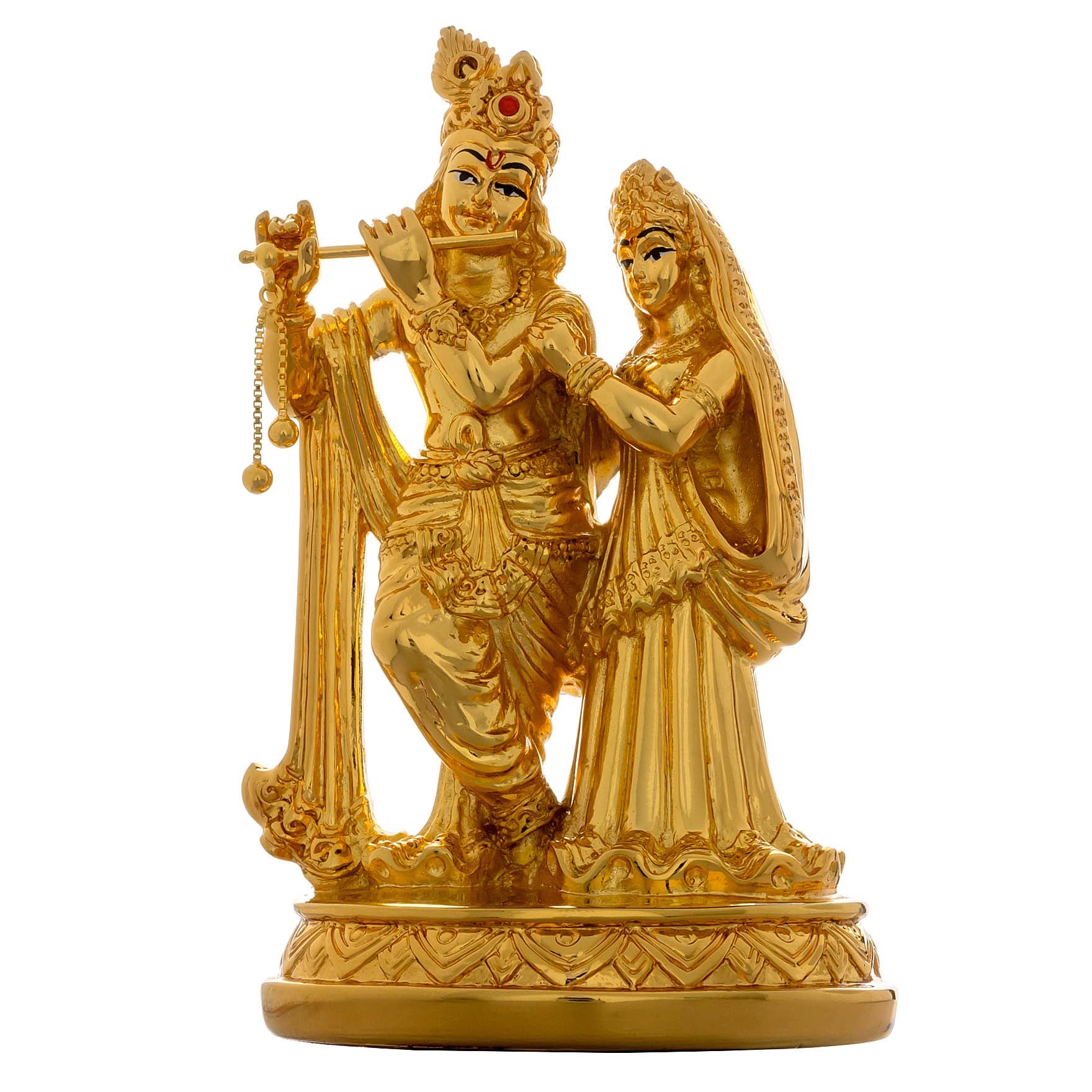 KrRadha Krishna Idol – Gold Layered Figurine with Flute – Hindu Spiritual Statue – Pooja & Home Décor | PIDRGRK2-004