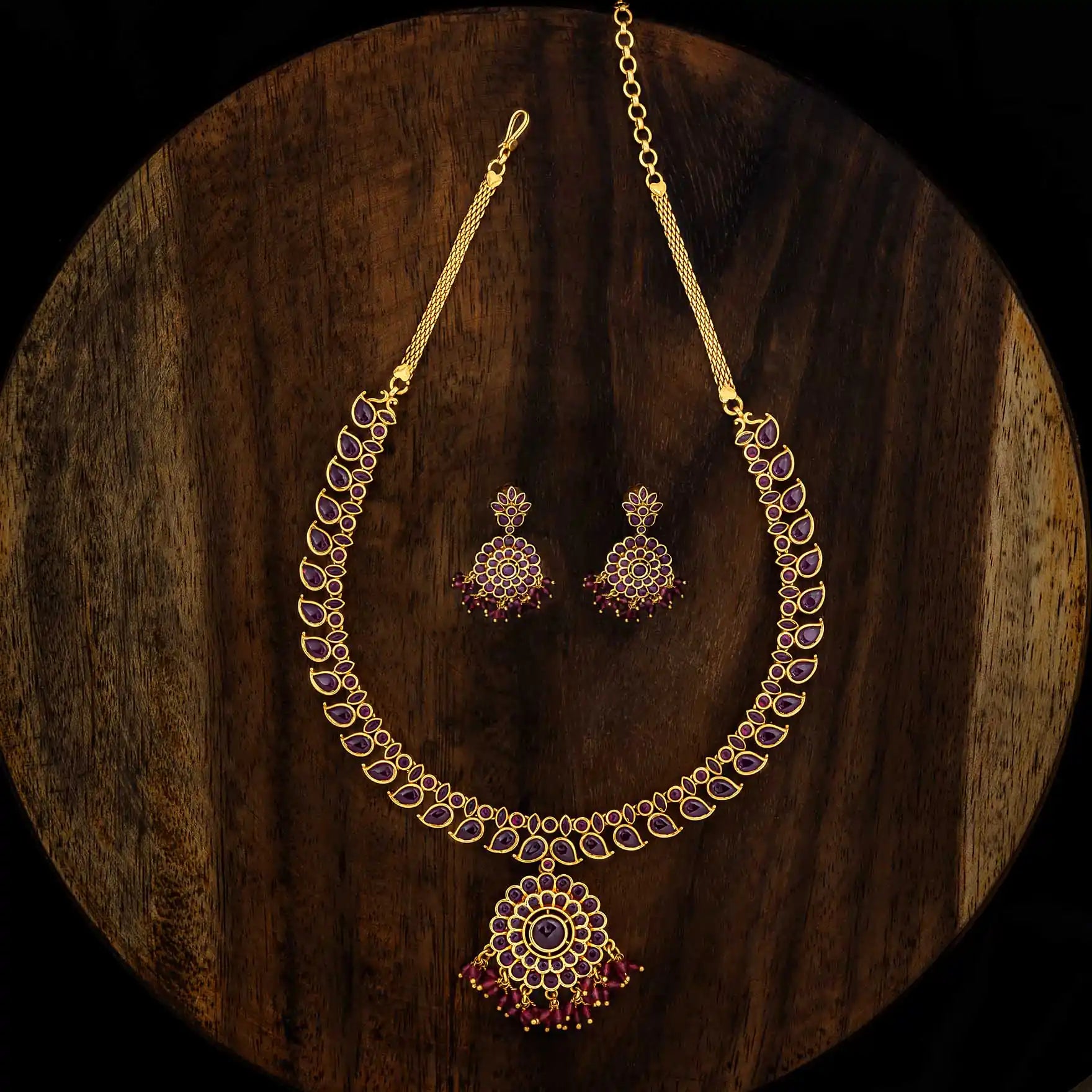 Sreshta Necklace with Earring PSGRNSSR35R-085 — Gold Plated Jewellery | Parakkat Jewels