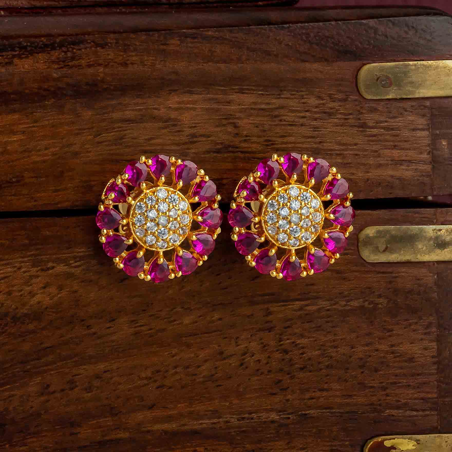 Get Gold Layered Pink Stone Earrings Online
