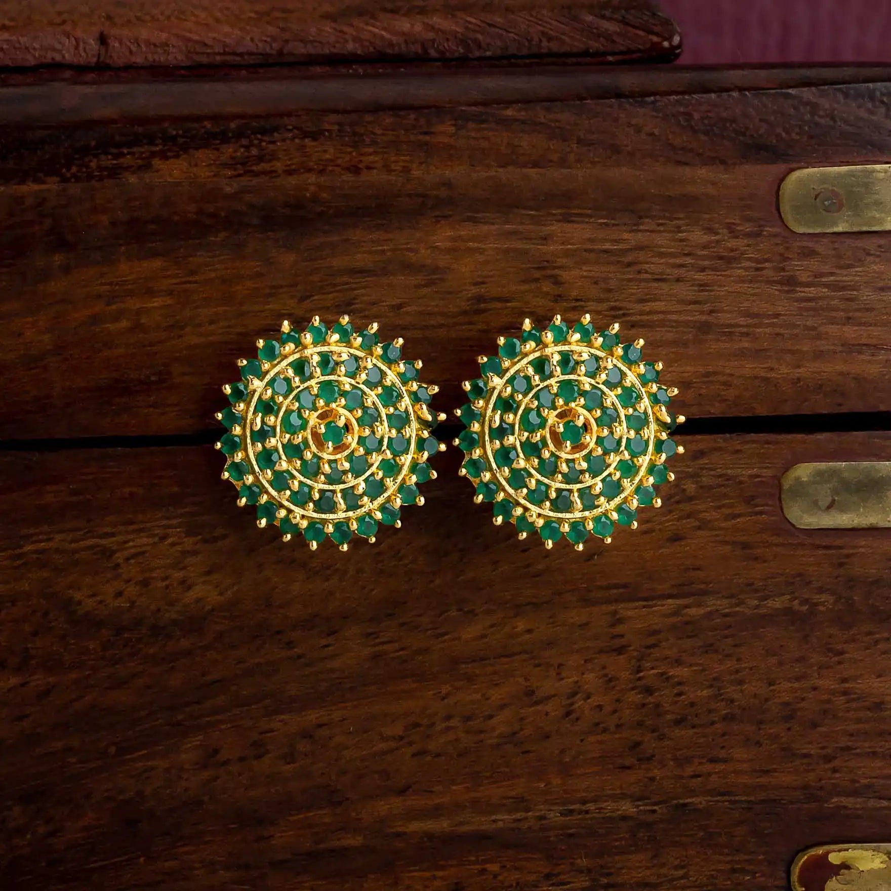Green Stone Gold Layered Studs Online