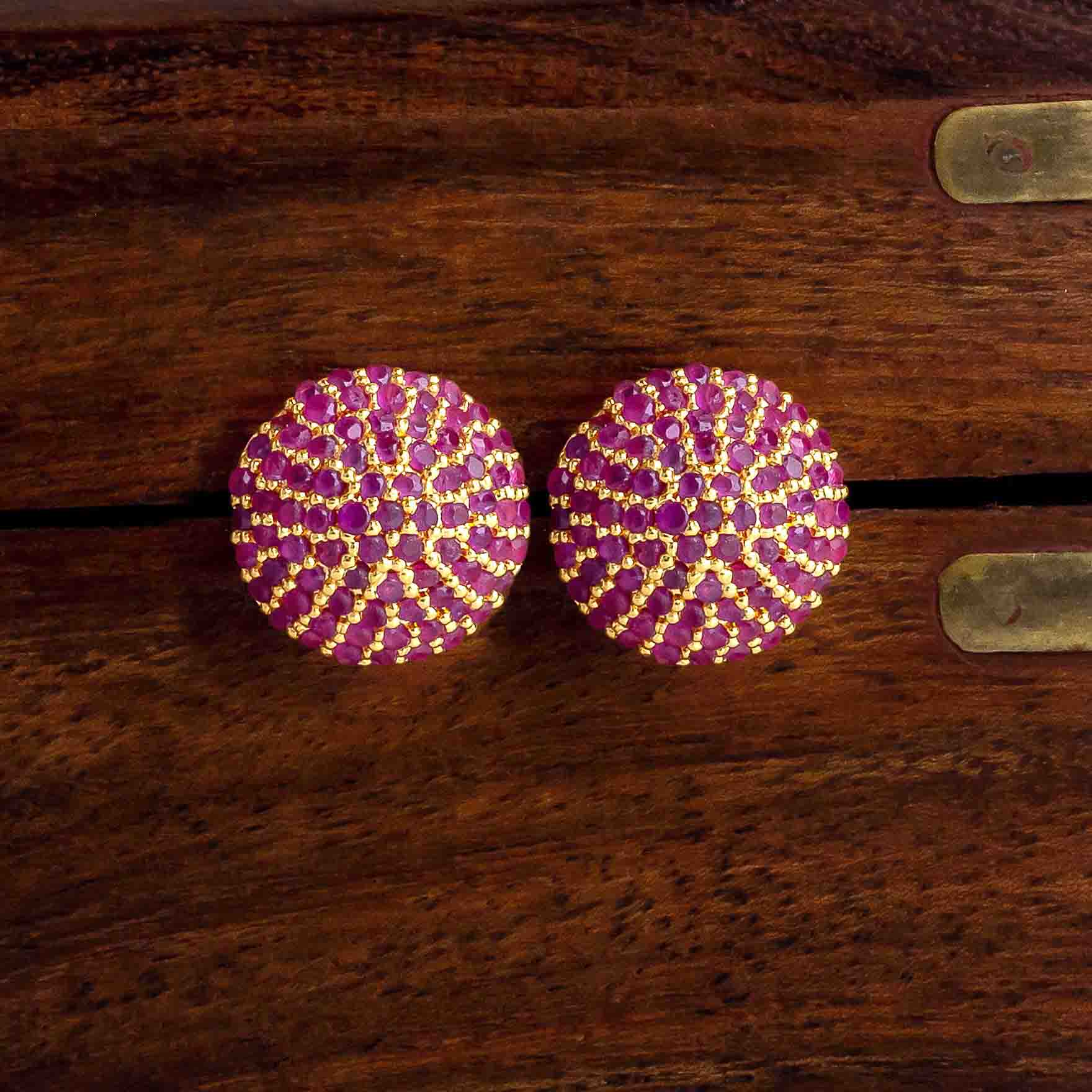 Red Stone Gold Layered Stud Earrings