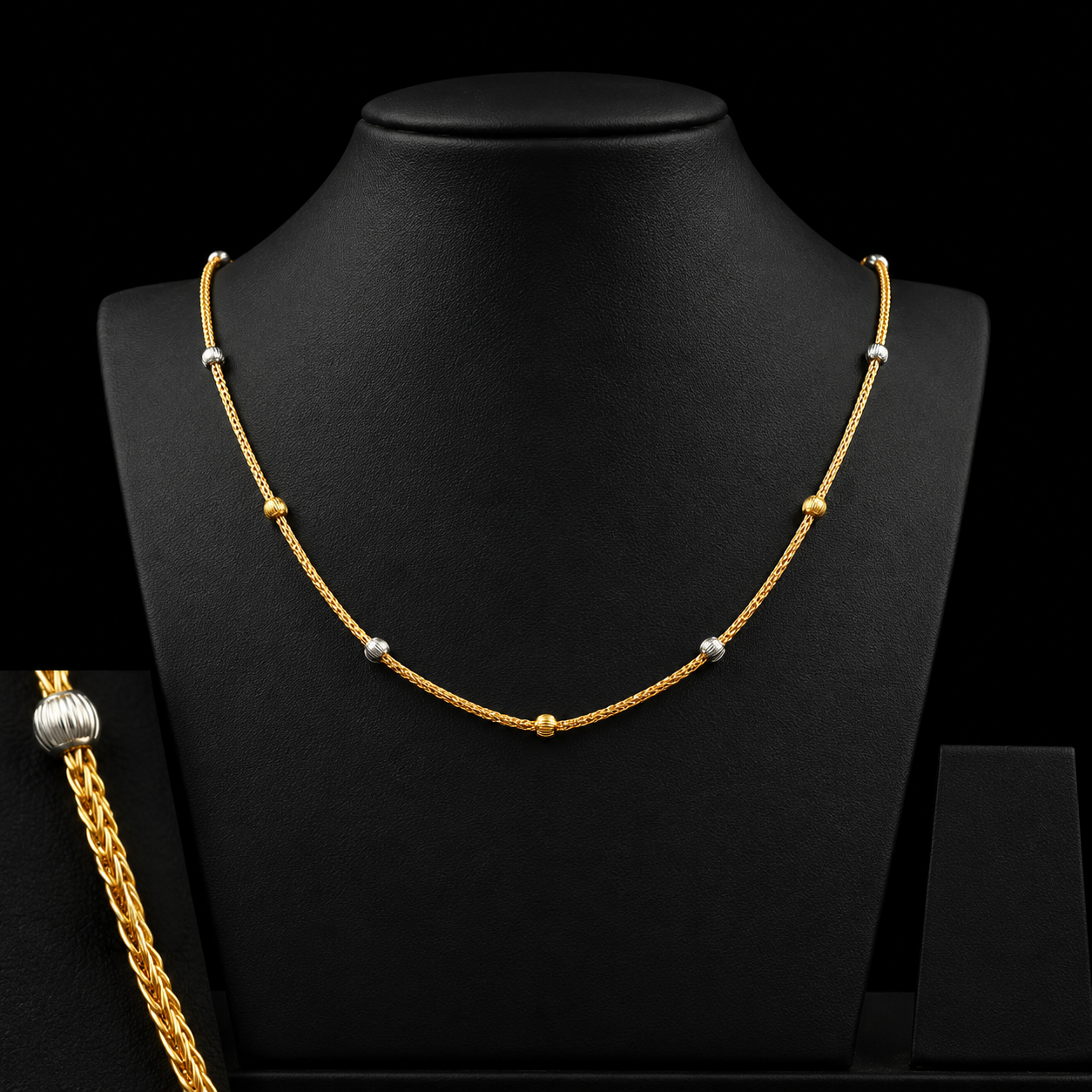 Pearl Bead Station Chain Rhodium Finish