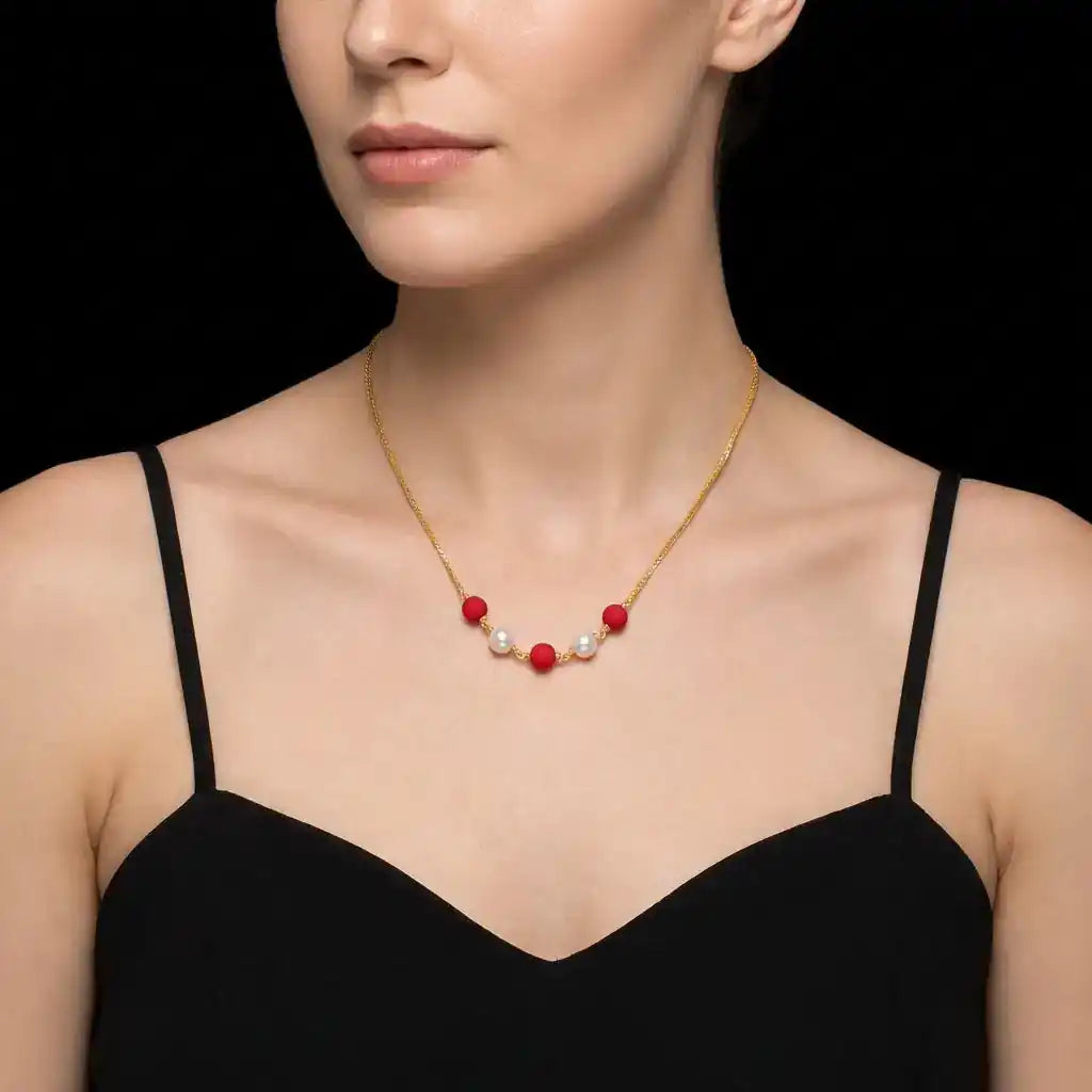 Red & White Pearl Stone Necklace