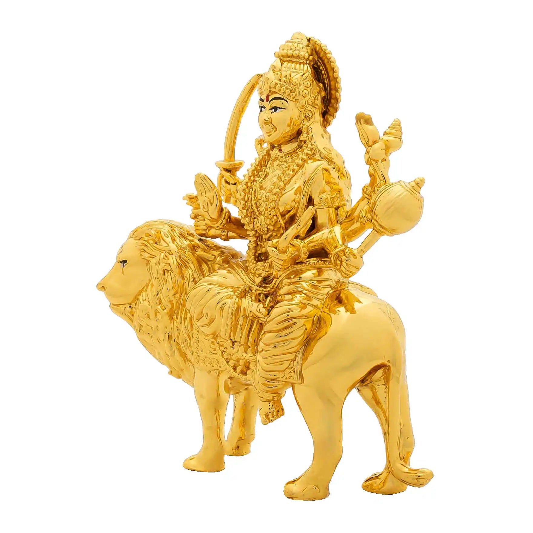 Durga Devi Idol – Gold-Plated Hindu Goddess Statue – Tiger-Riding Shakti Murti – Home Temple & Navratri Puja Decor | PIDDU12-056