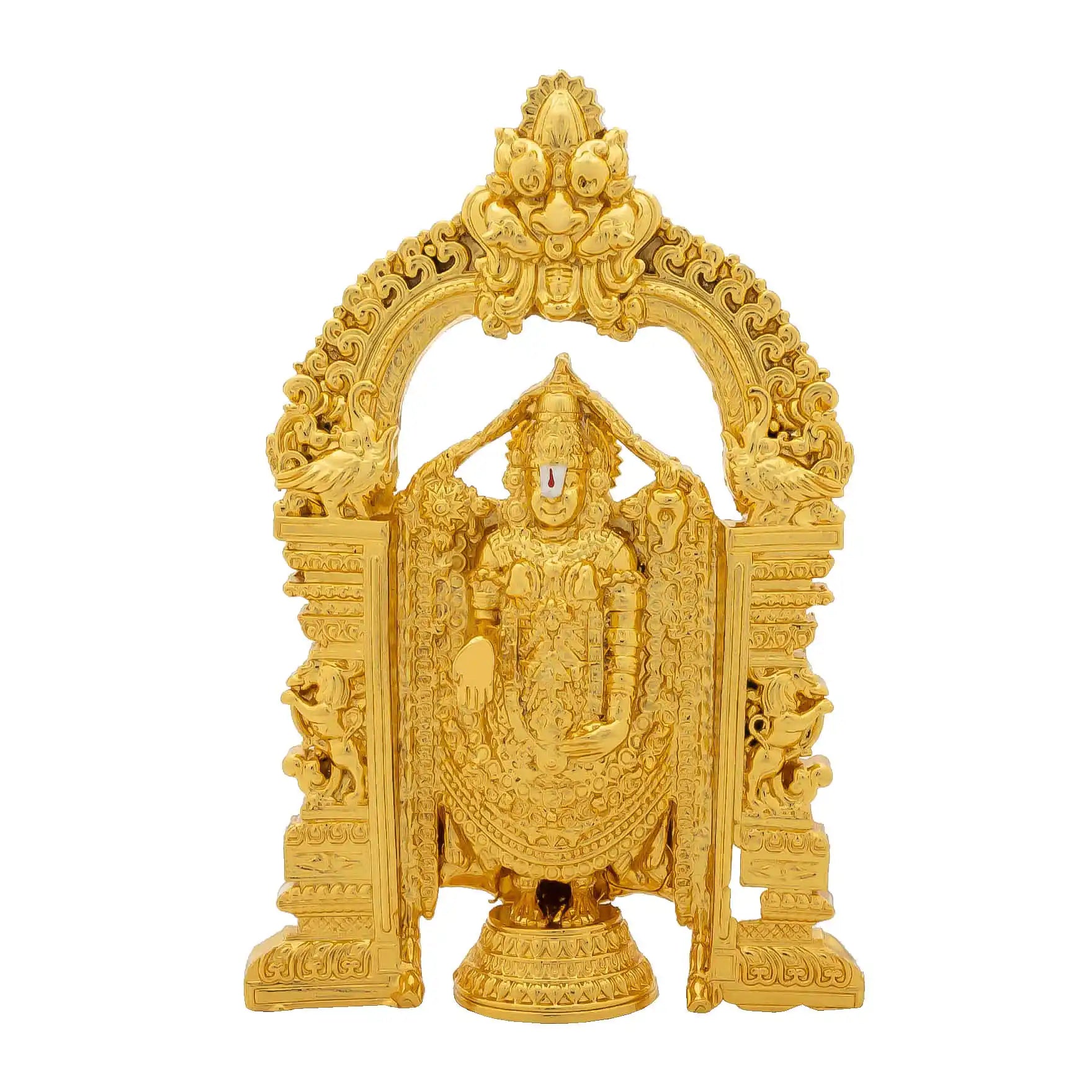 Lord Balaji Idol with Temple Prabhavali – Gold Plated Decorative Statue – Tirupati Venkateswara Design – Hindu Spiritual Figurine – Pooja & Home Decor | PIDTH23-057
