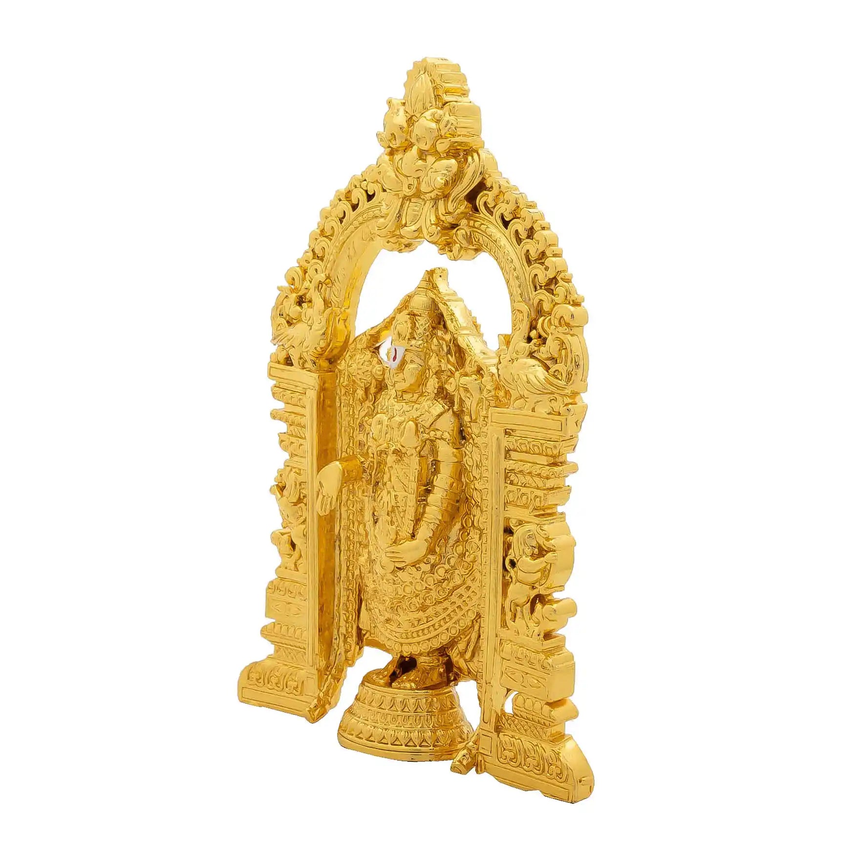 Lord Balaji Idol with Temple Prabhavali – Gold Plated Decorative Statue – Tirupati Venkateswara Design – Hindu Spiritual Figurine – Pooja & Home Decor | PIDTH23-057