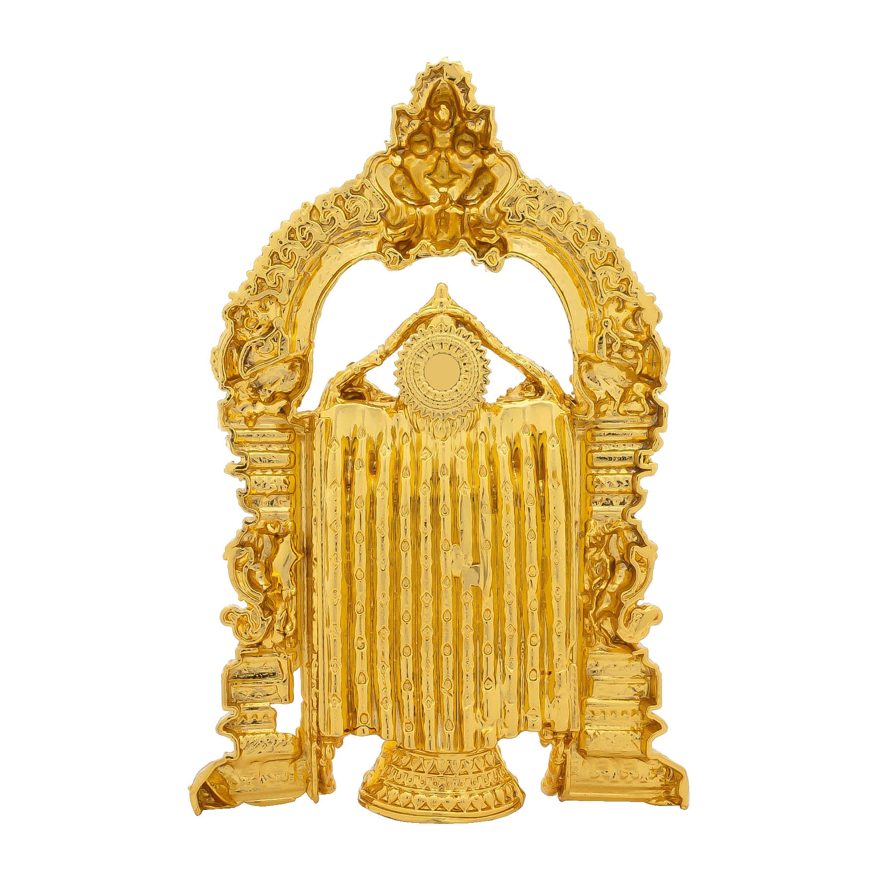 Lord Balaji Idol with Temple Prabhavali – Gold Plated Decorative Statue – Tirupati Venkateswara Design – Hindu Spiritual Figurine – Pooja & Home Decor | PIDTH23-057