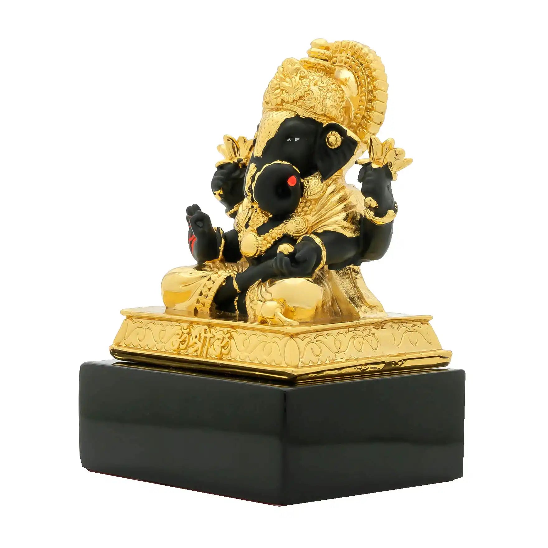 Lord Ganesha Idol – Black and Gold Finish – Traditional Hindu Deity Sculpture – Ganapati Puja Decor – Home & Festive Gift | PIDRBG67-082