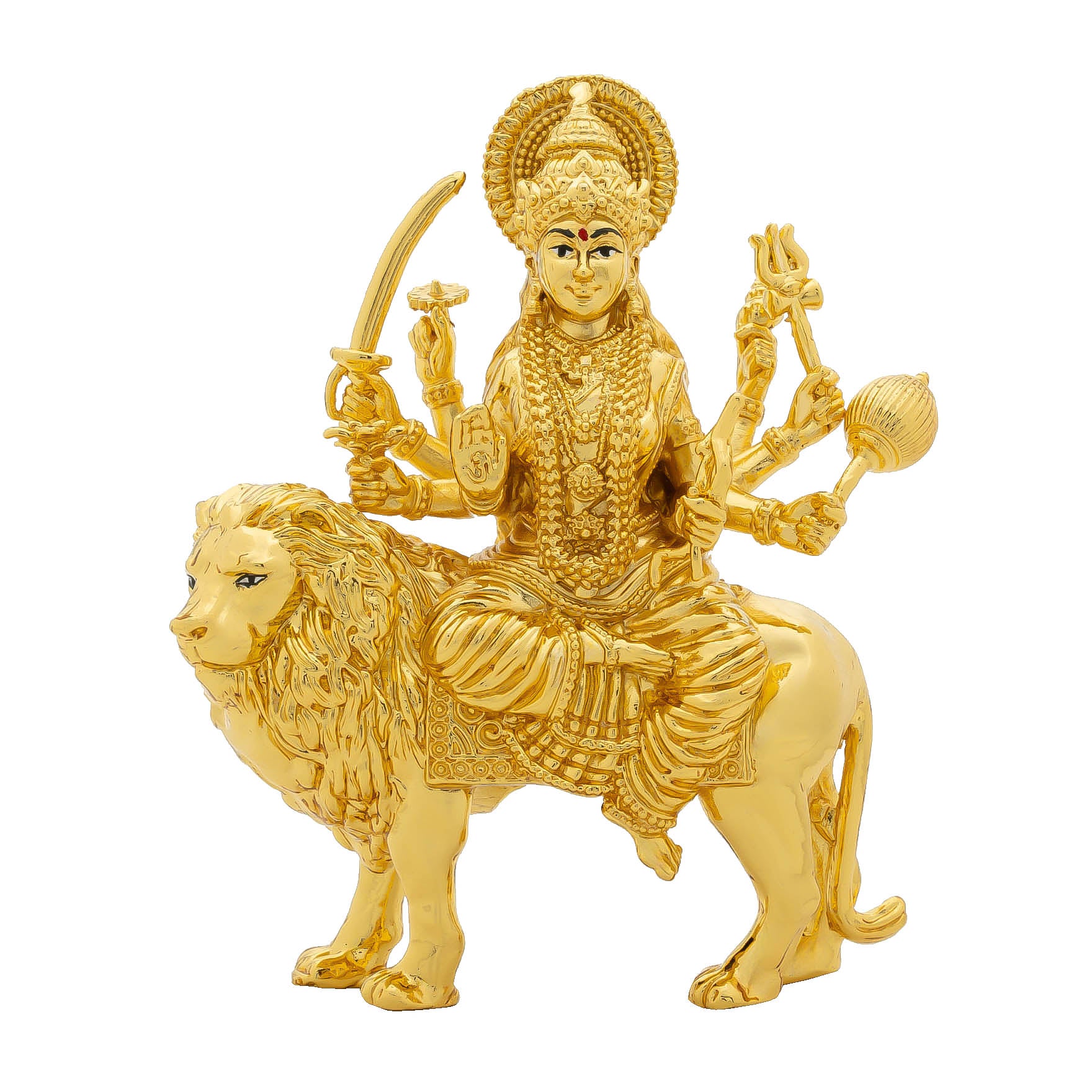 Durga Devi Idol – Gold-Plated Hindu Goddess Statue – Lion-Riding Mahishasura Mardini Murti – Home Temple & Festive Puja Decor | PIDDU23-0011