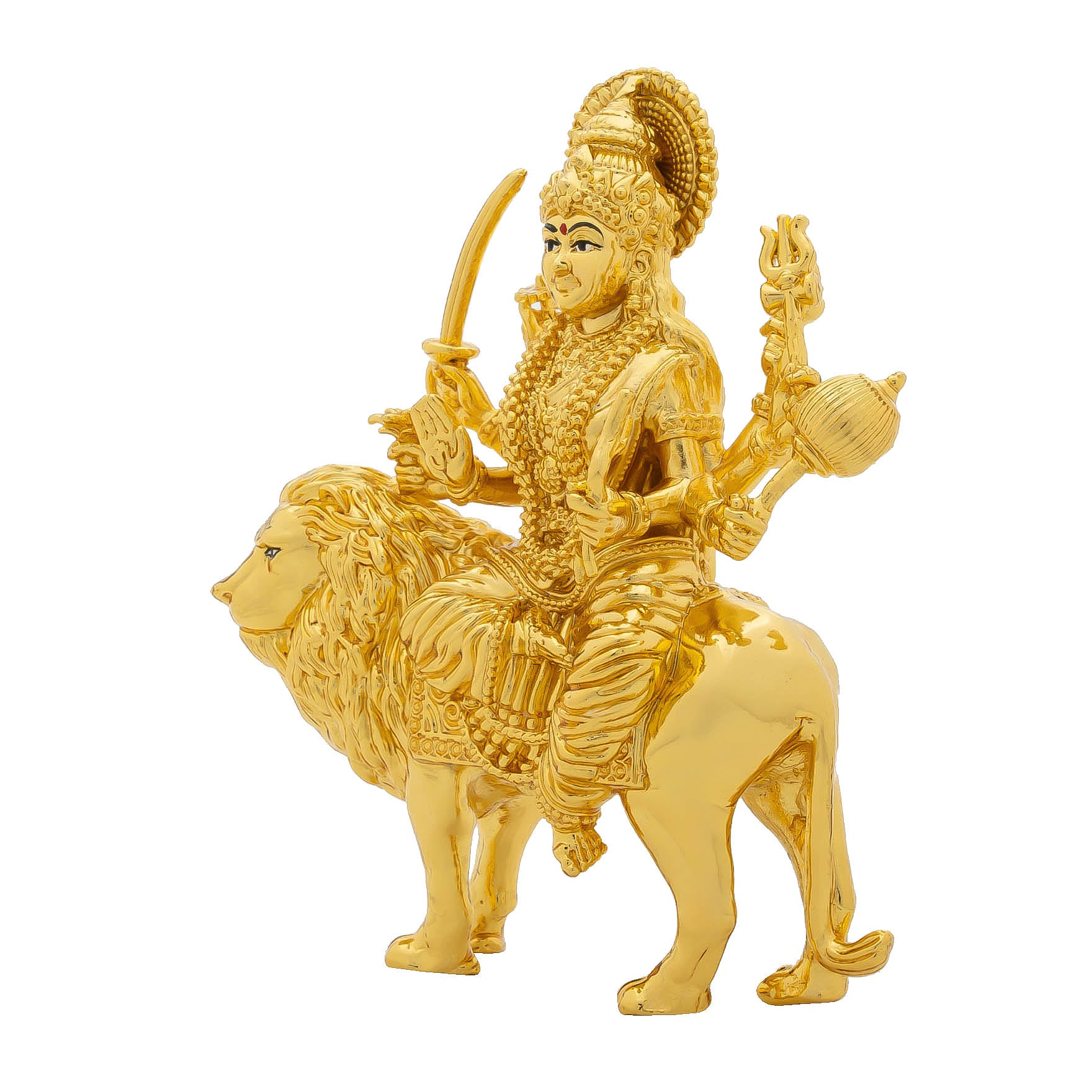 Durga Devi Idol – Gold-Plated Hindu Goddess Statue – Lion-Riding Mahishasura Mardini Murti – Home Temple & Festive Puja Decor | PIDDU23-0011