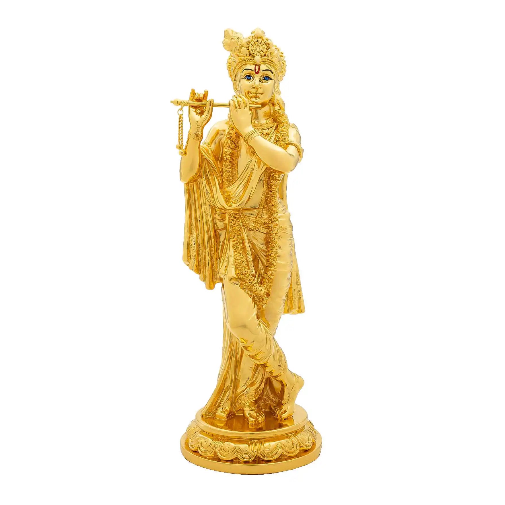 Lord Krishna Idol – Traditional Hindu Deity Sculpture – Krishna (Flute Playing Pose) Mandir Decor – Home & Puja Gift | PIDRGKR17-0051