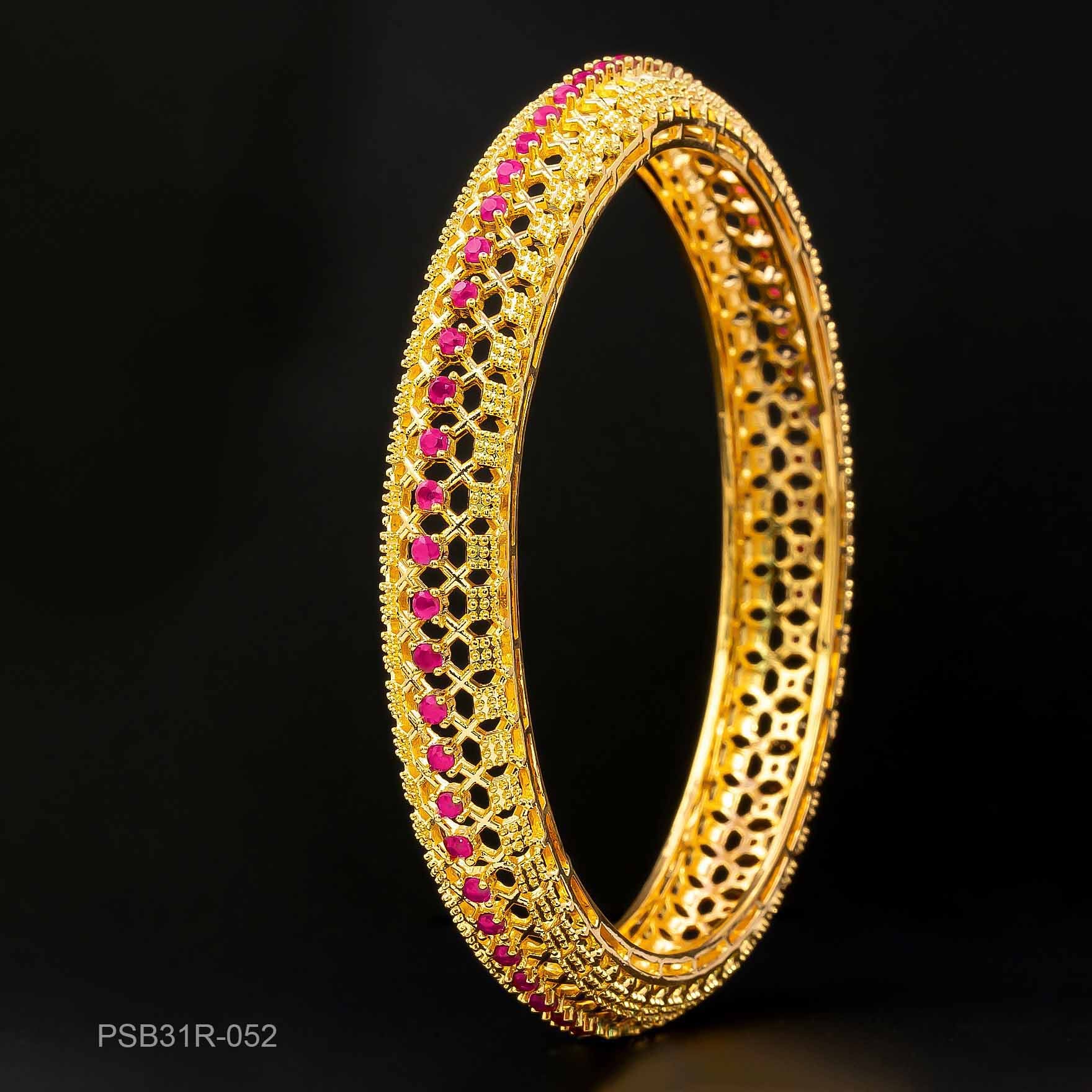 24ct Heavy Gold Layered Stone Bangle PSB31R-052