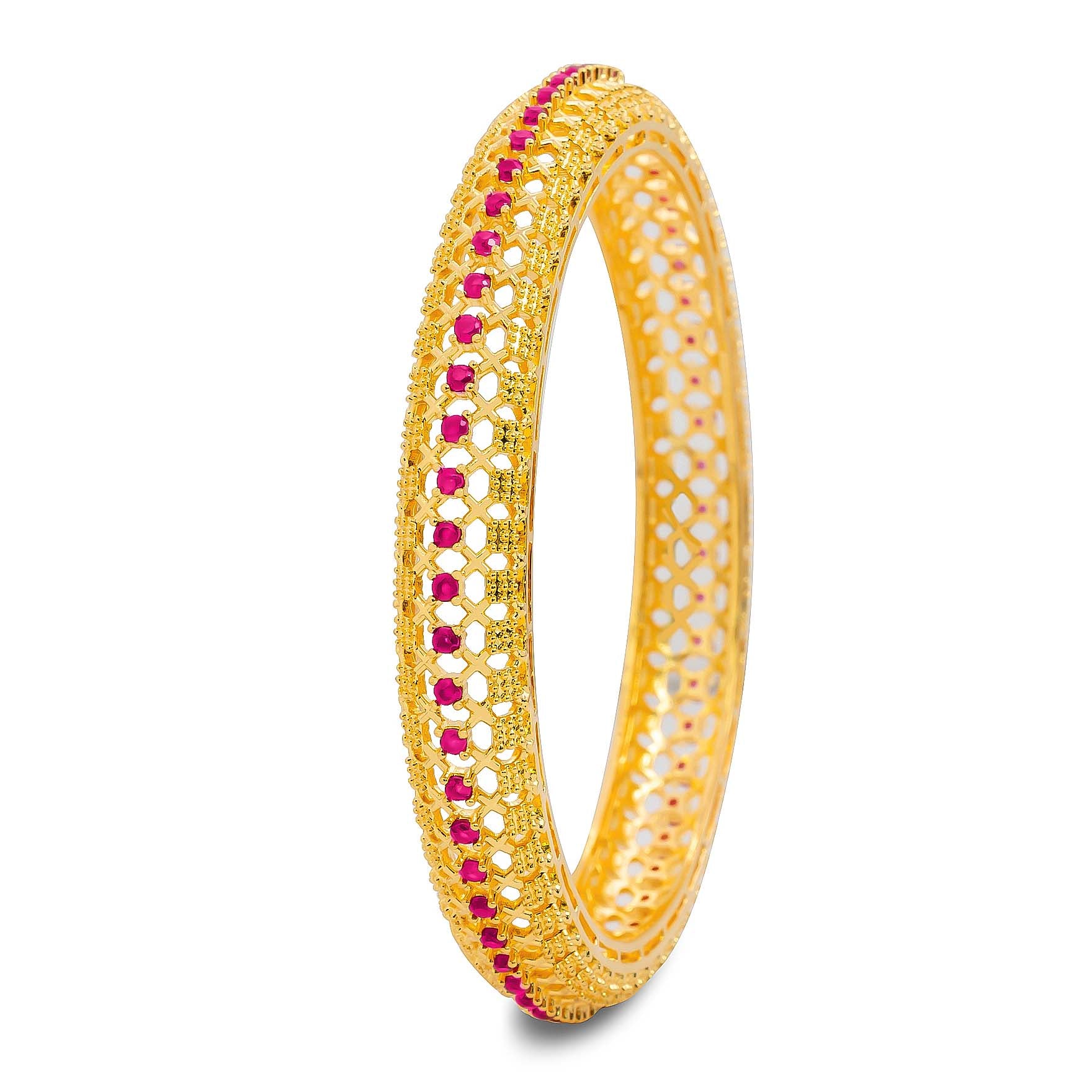 24ct Heavy Gold Layered Stone Bangle PSB31R-052