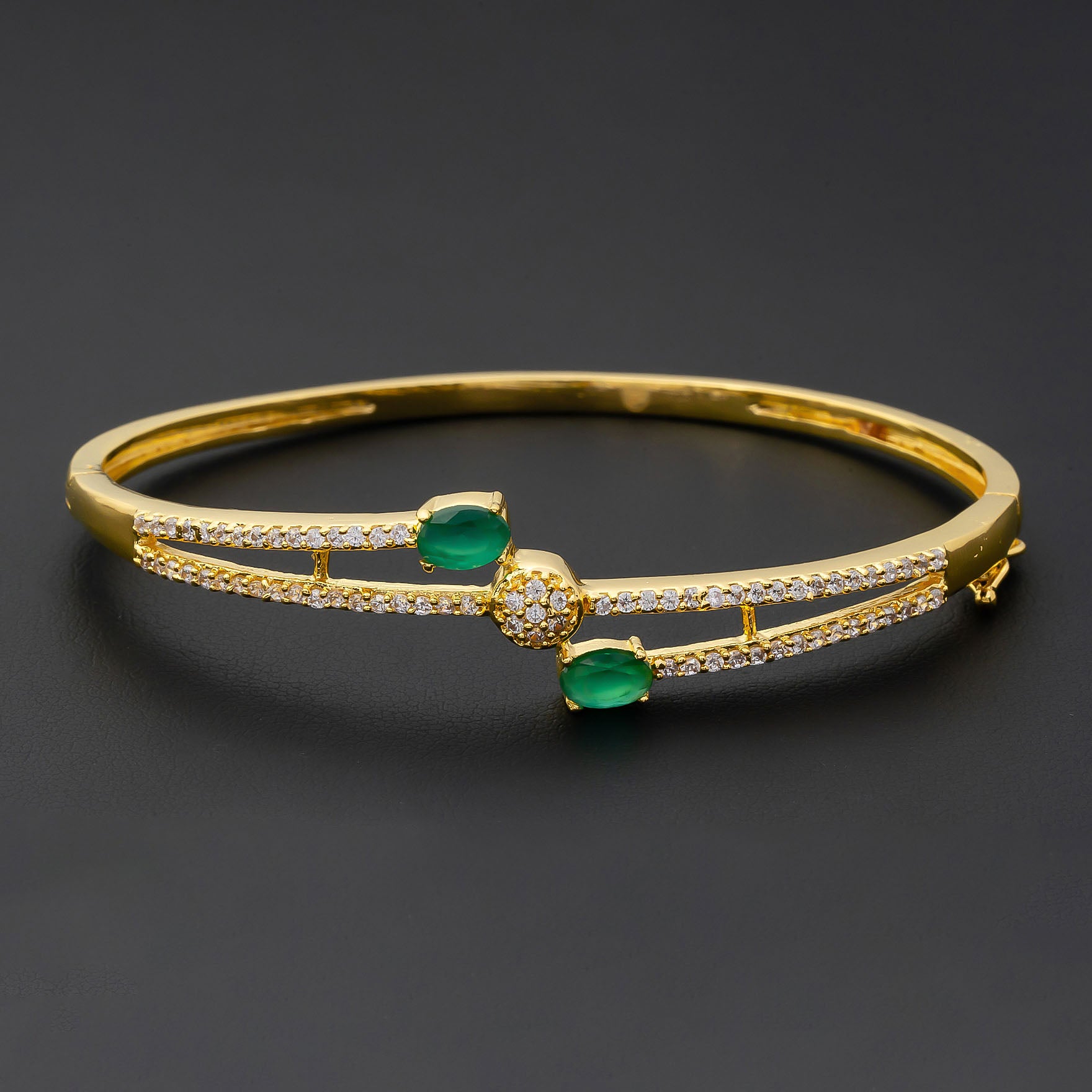 24ct Heavy Gold Layered Stone Bangle PSBRB66WG-002