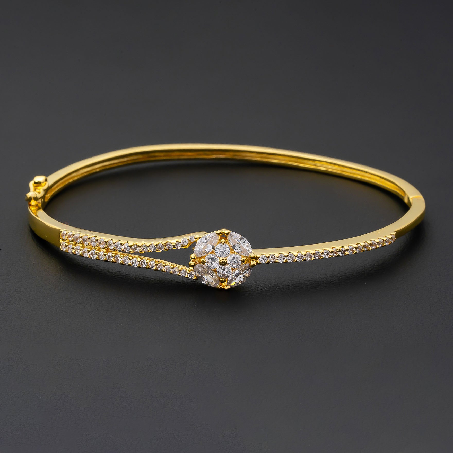 24ct Heavy Gold Layered Stone Bangle PSBRB57W-002