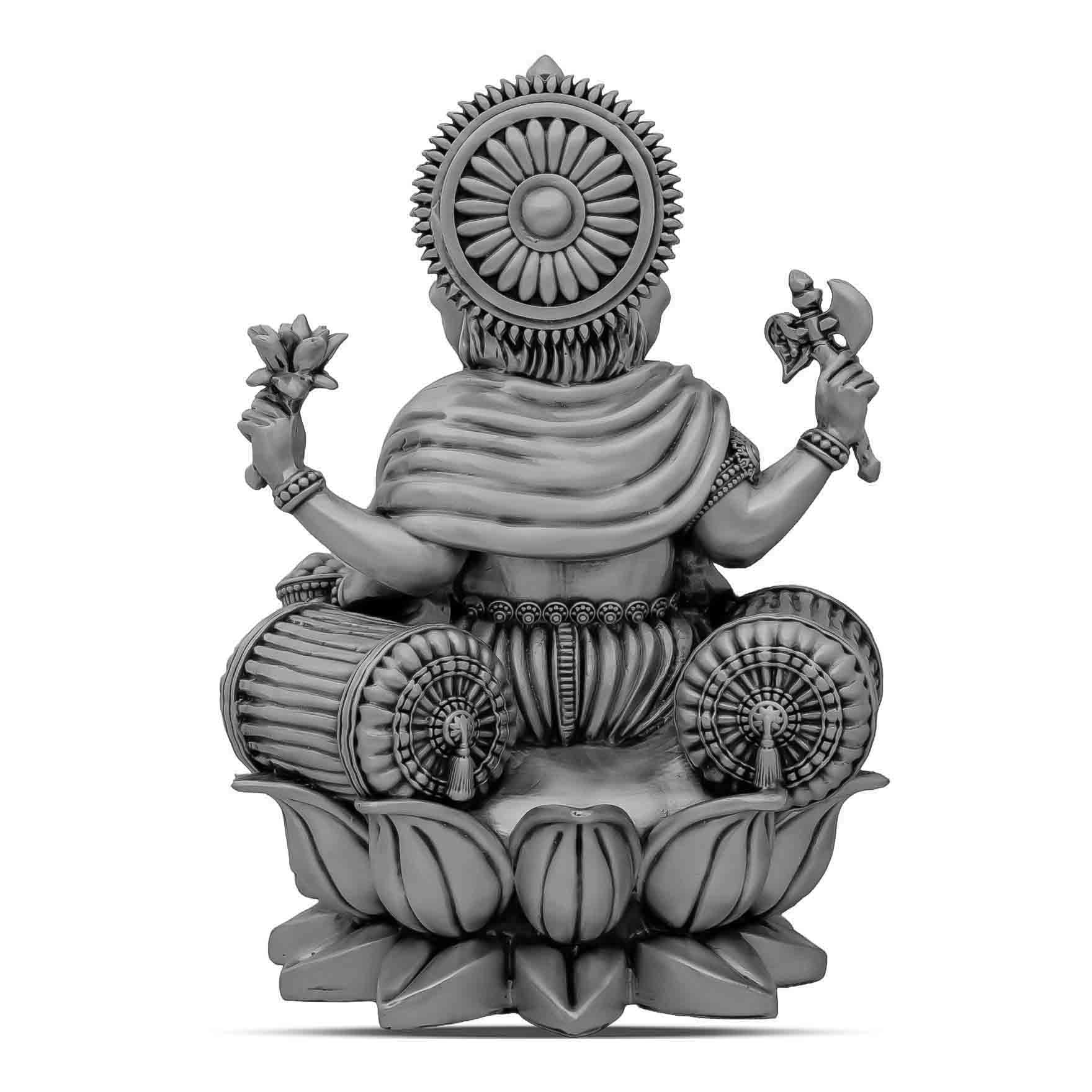 Lord Ganesha Idol – Antique Silver-Finish Resin Murti – Vinayaka Sitting Sculpture – Hindu Deity for Home Temple & Festive Décor | PIDRSG19a-0041