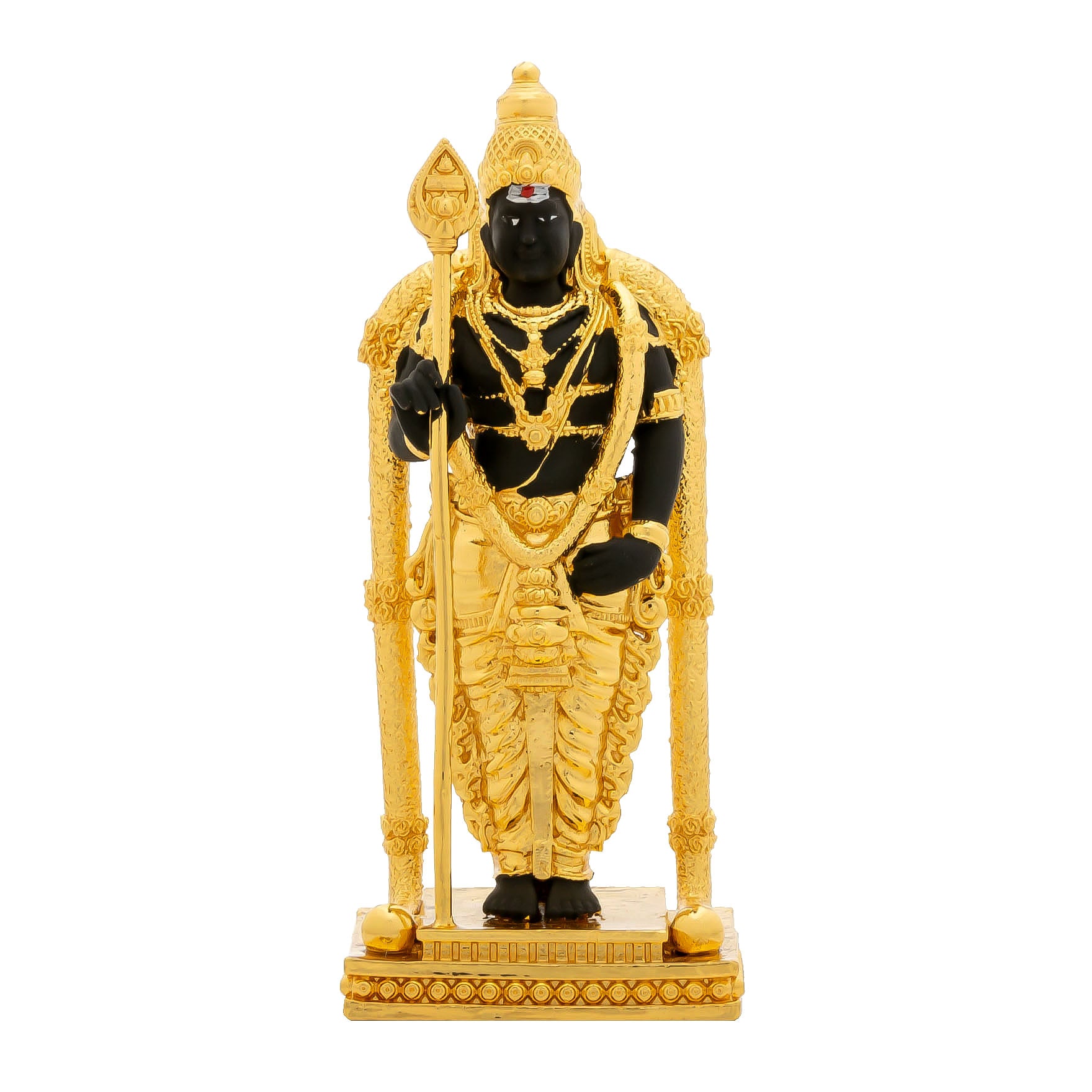 Lord Murugan Idol – Gold-Plated and Black Finish Hindu God Statue – Vel Holding Kartikeya Murti – South Indian Puja & Home Temple Decor | PIDBM1-007