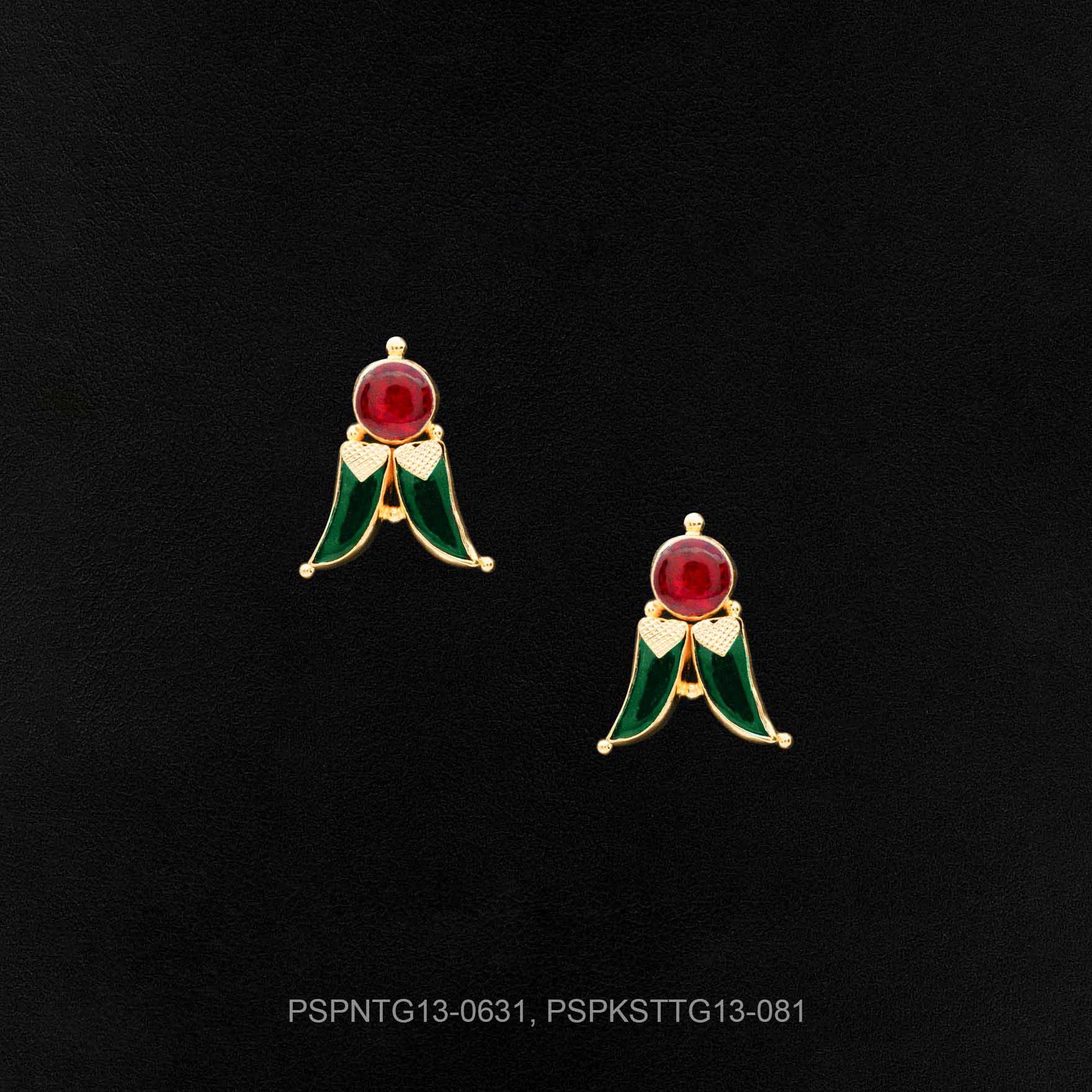 Palakka Green Stone Necklace with Stud PSPKNTG13-0631, PSPKSTTG13-081