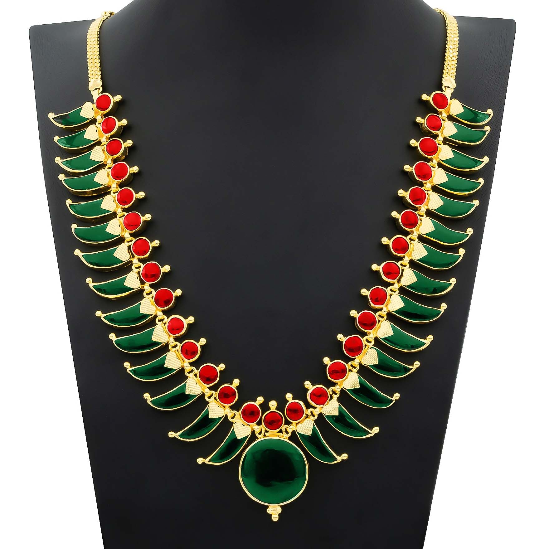 Palakka Green Stone Necklace with Stud PSPKNTG13-0631, PSPKSTTG13-081