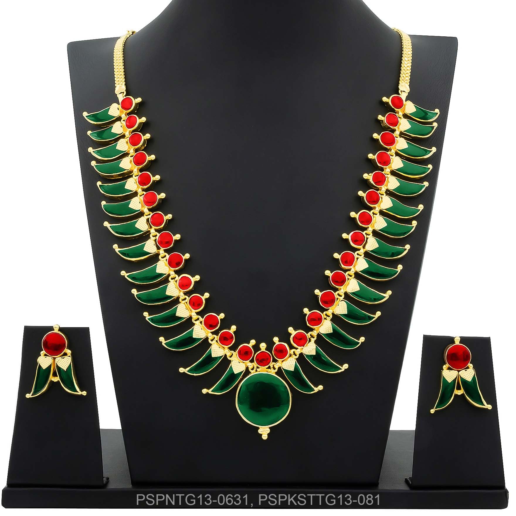 Palakka Green Stone Necklace with Stud PSPKNTG13-0631, PSPKSTTG13-081