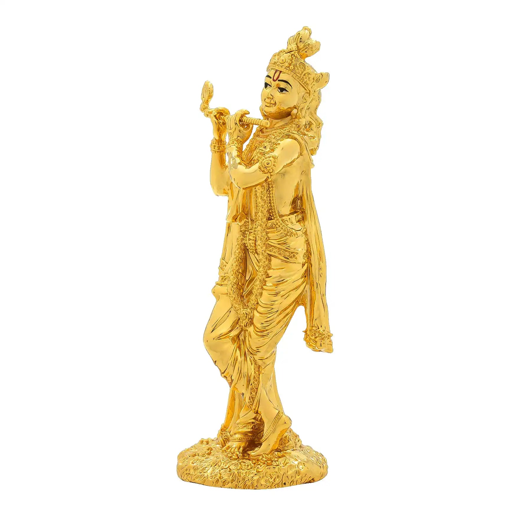 Lord Krishna Idol – Traditional Hindu Deity Sculpture – Krishna (Flute Playing Pose) Mandir Decor – Home & Puja Gift | PIDKR43-009