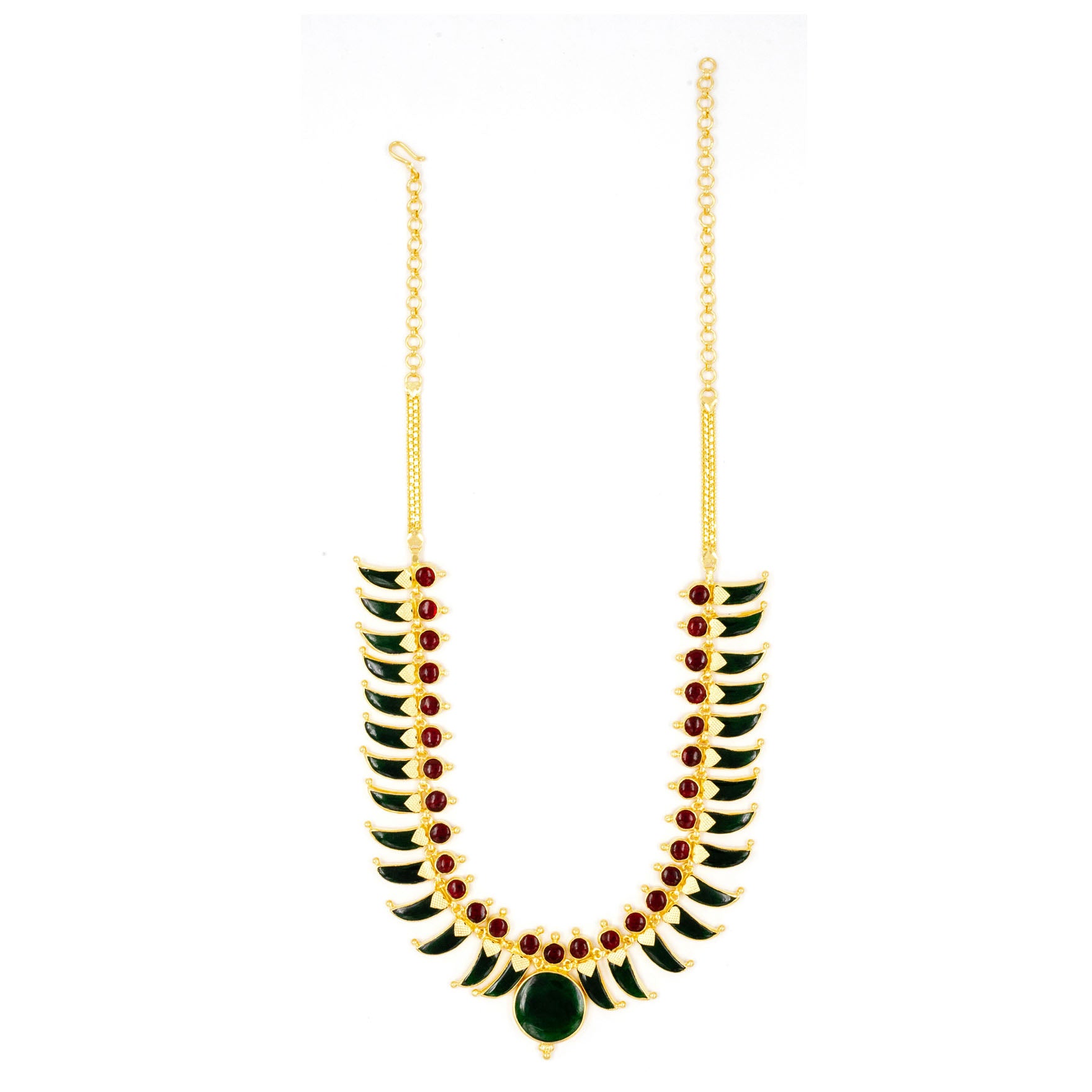 Palakka Green Stone Necklace with Stud PSPKNTG13-0631, PSPKSTTG13-081